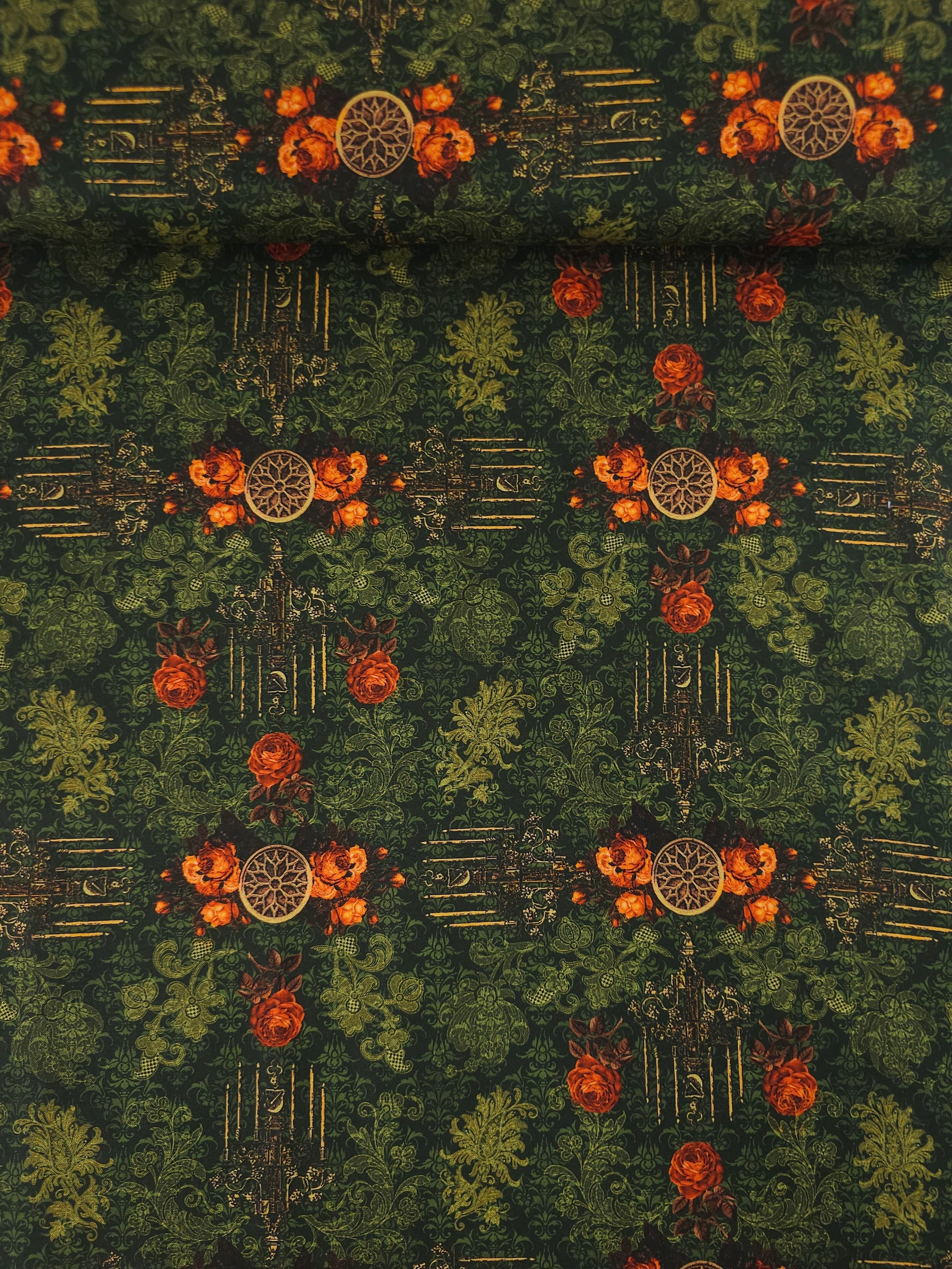 Dark Green Dreadful Delight Rose 100% Cotton - Robert Kaufman