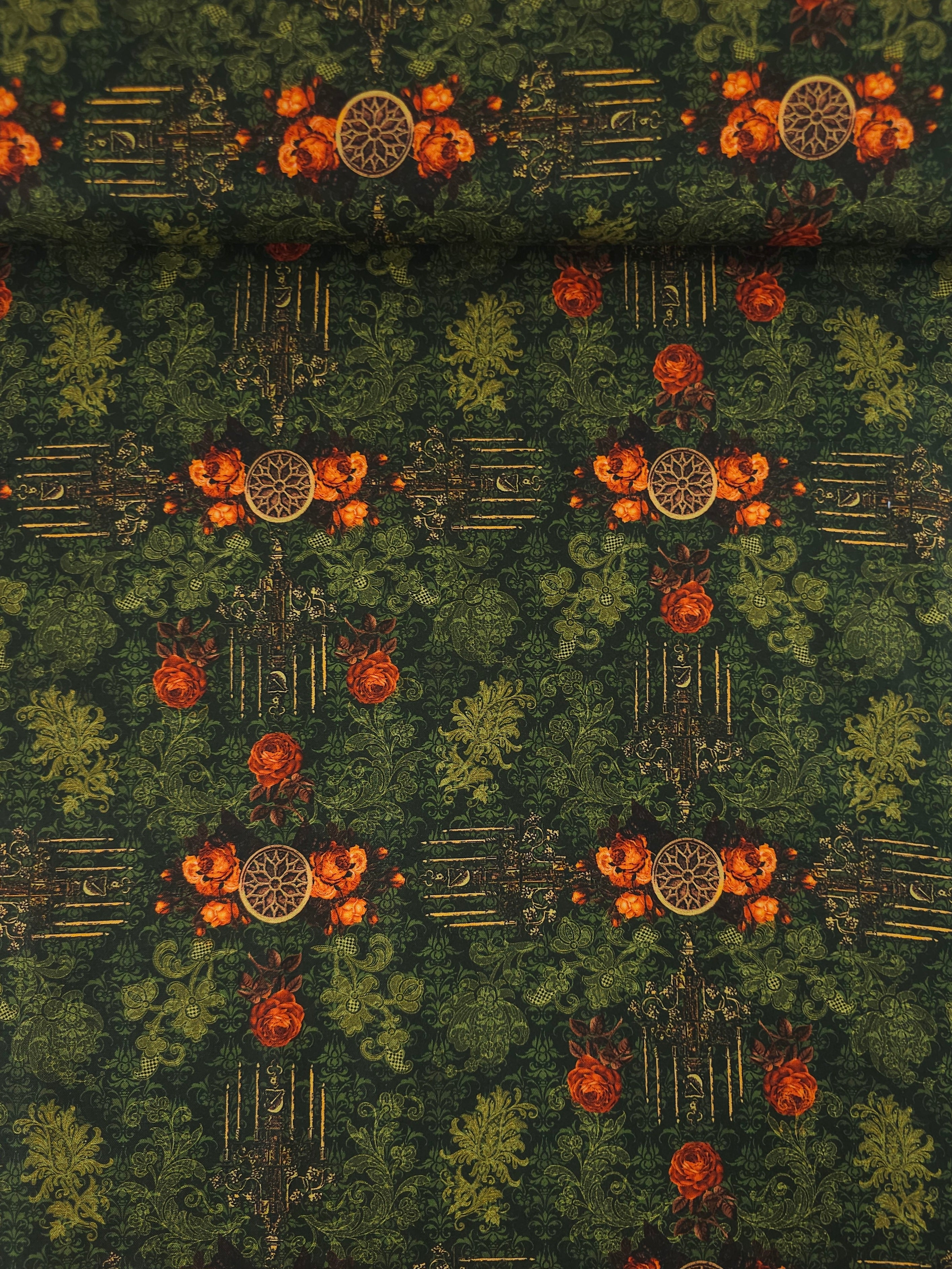 Dark Green Dreadful Delight Rose 100% Cotton - Robert Kaufman