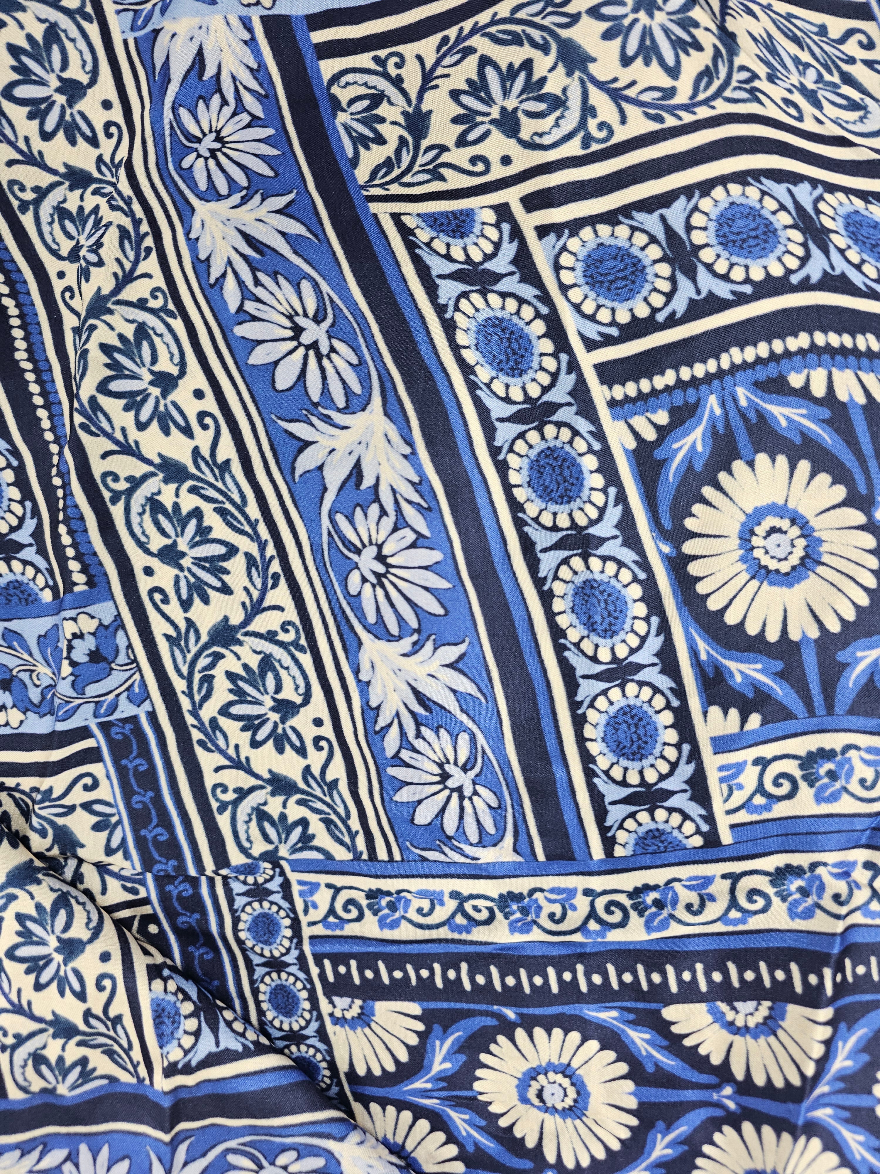 Navy/Blue Floral Poly Satin - 2.65m Piece