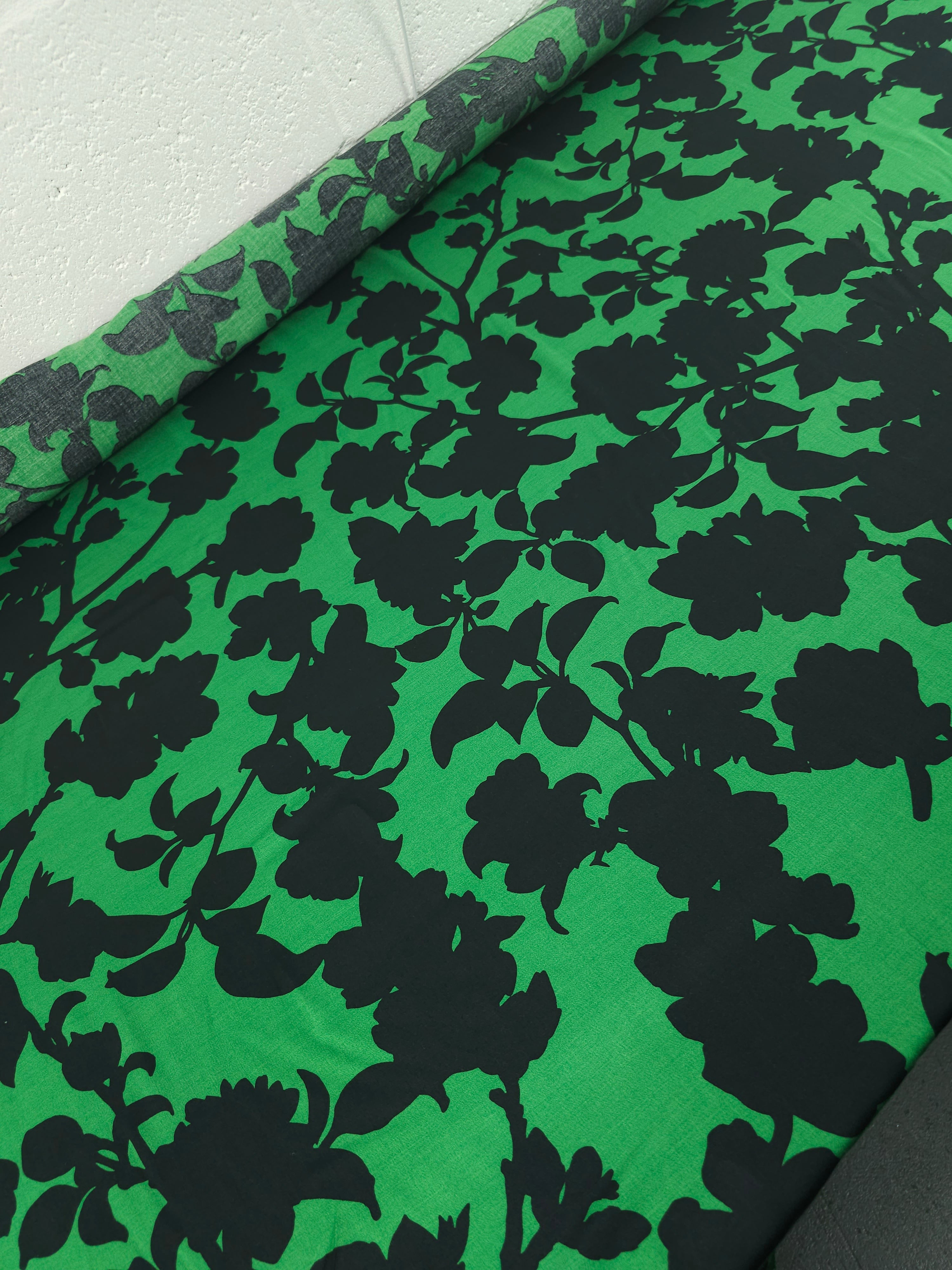 Green/Black Floral Crepe Backed Satin