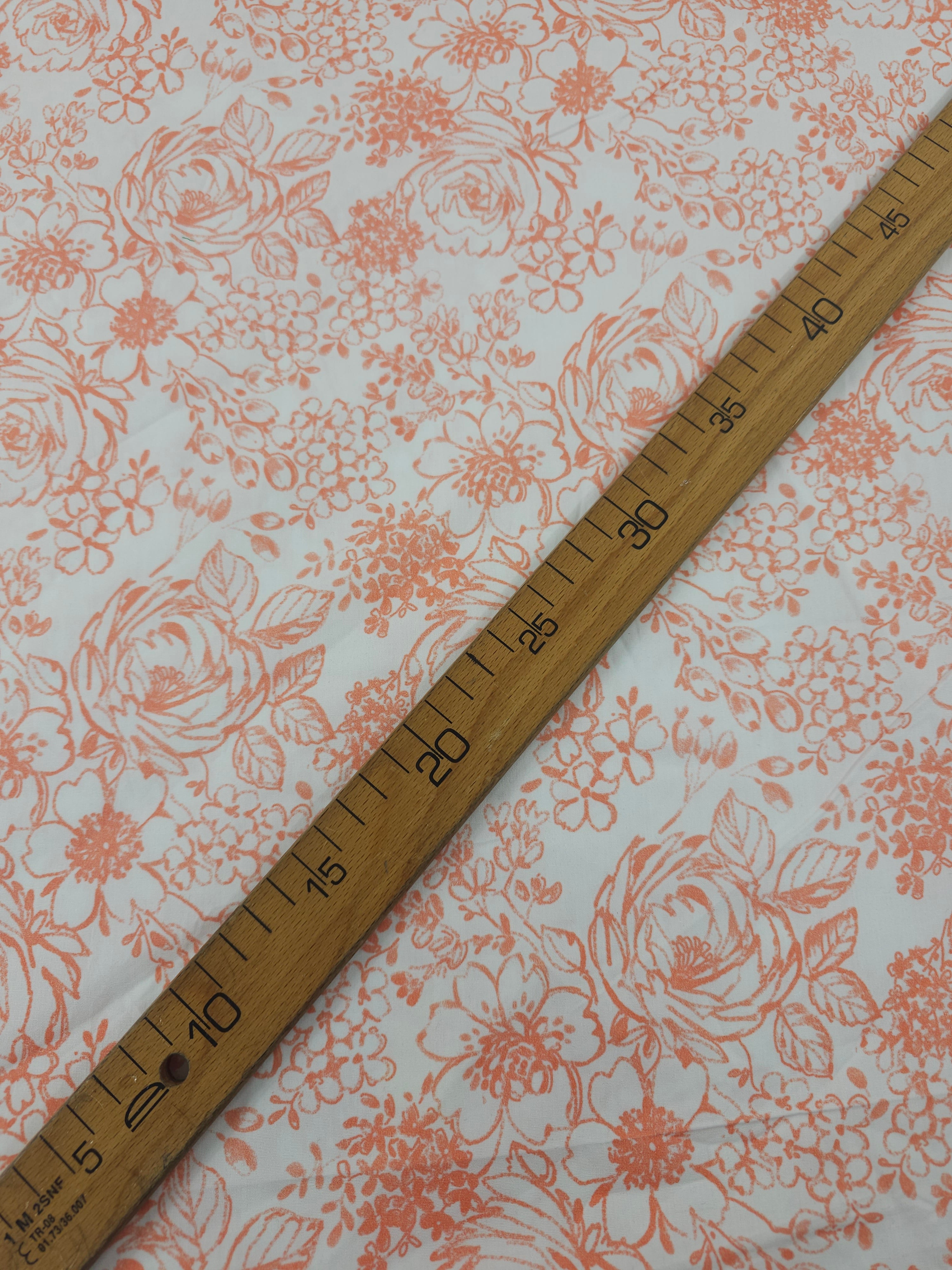 Peachy Coral Sketch Floral 100% Cotton 55”