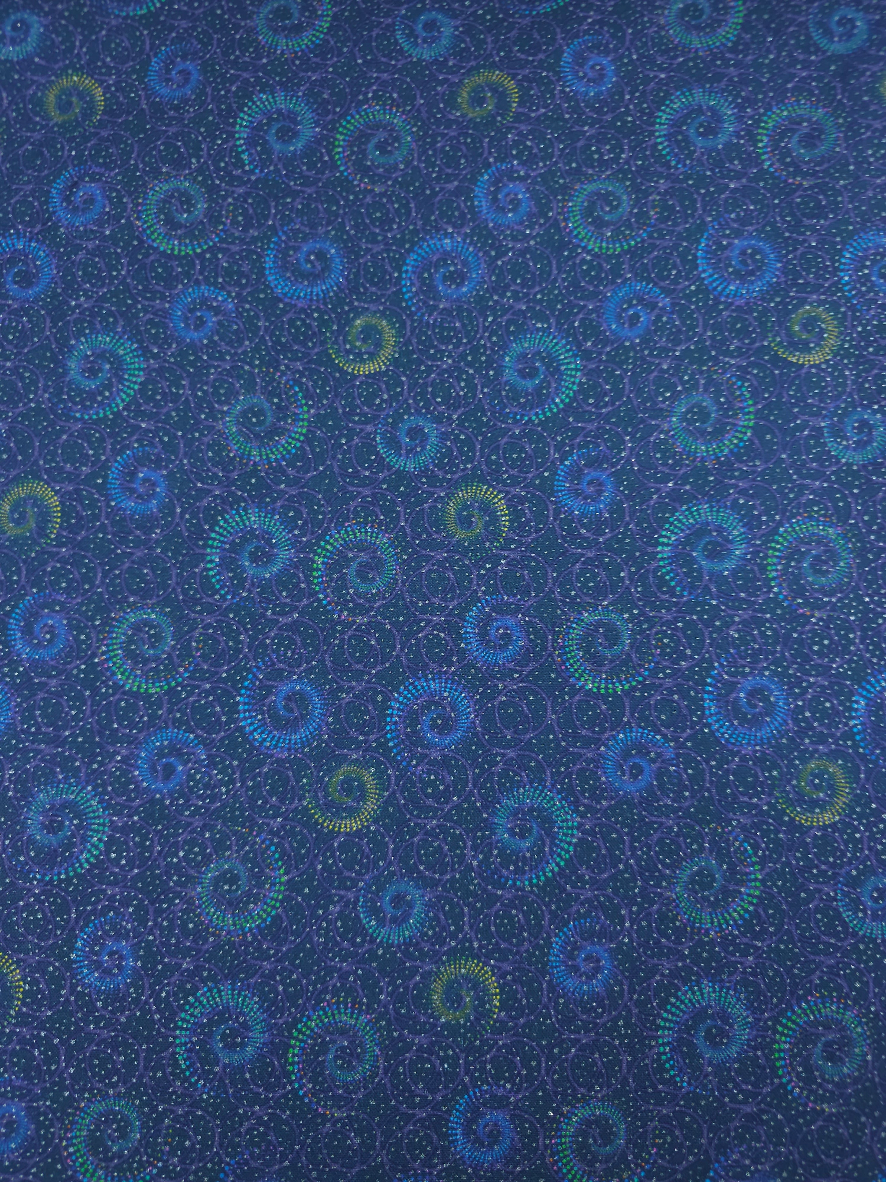 Petrol Navy/Silver Sparkler Swirl 100% Cotton - Benartex
