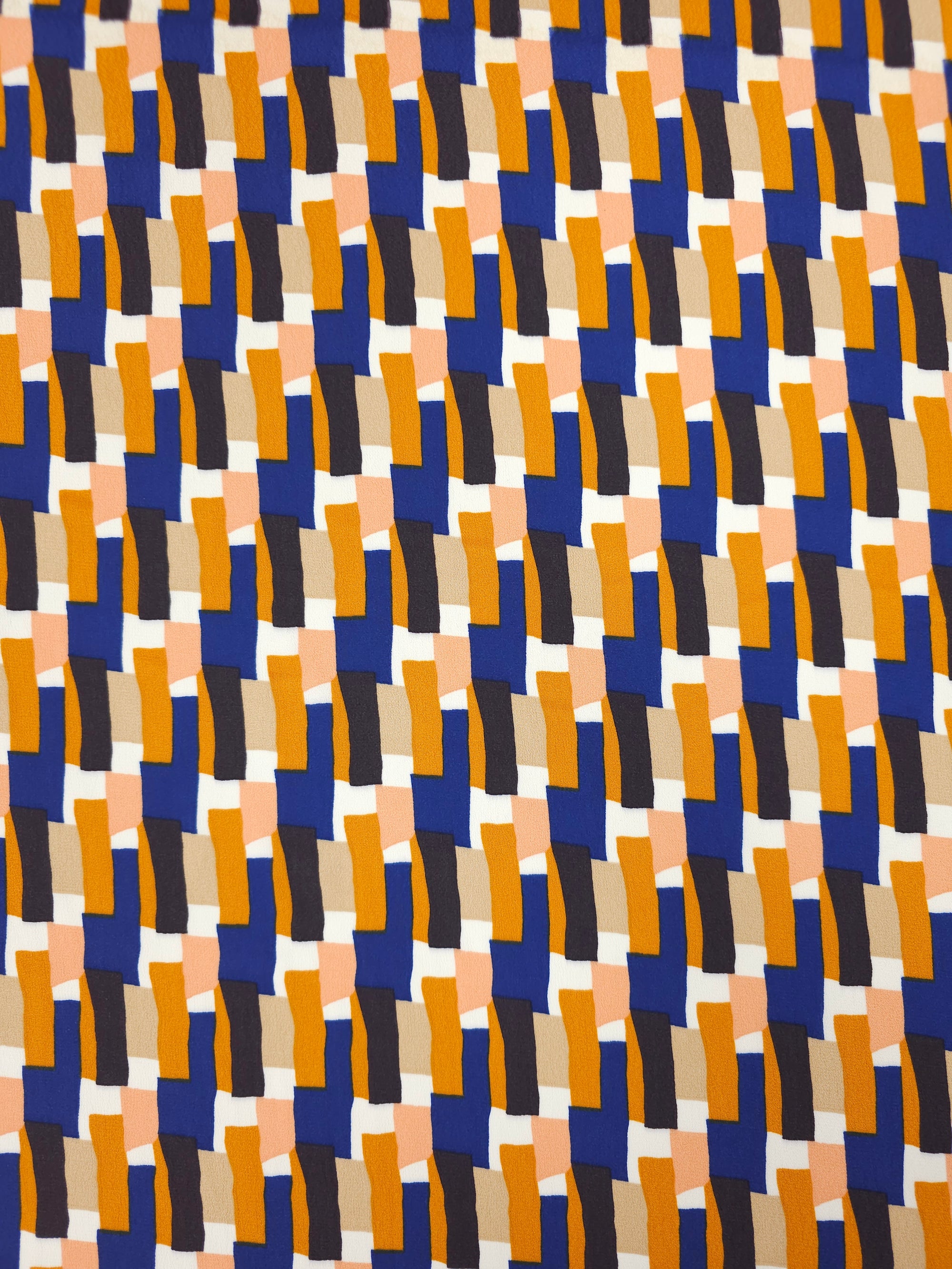 Orange/Blue Abstract Rectangle Viscose Crepe