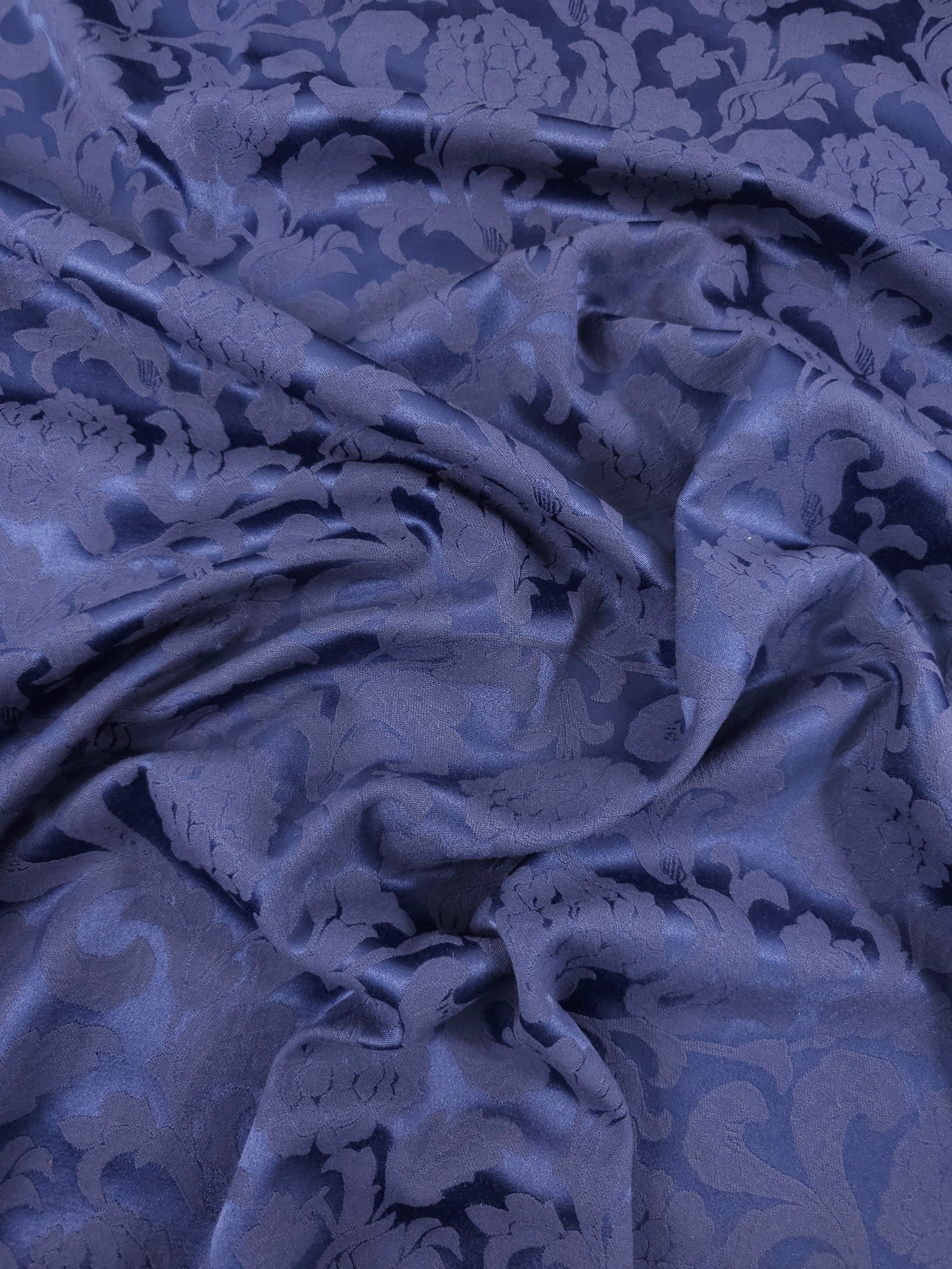 Indigo Navy Mediumweight Vintage Floral Satin Jacquard