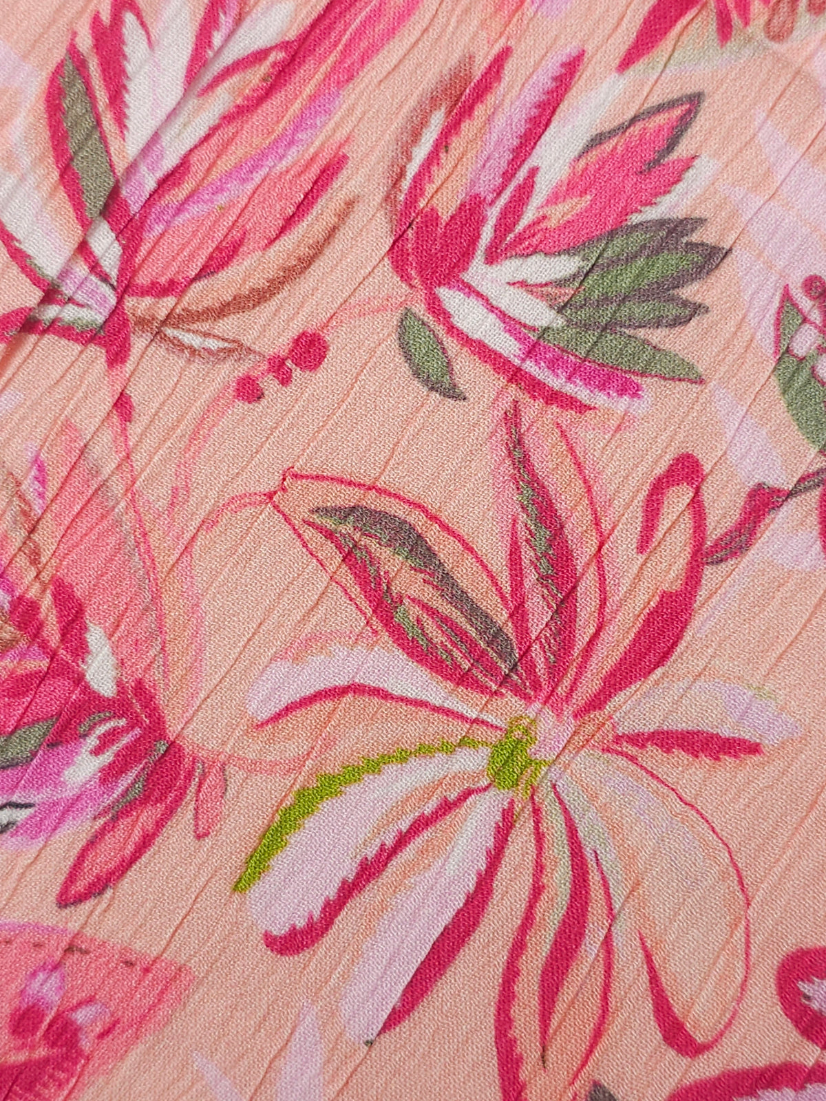 Hot Pink/Peach Fiesta Floral Crinkle Viscose