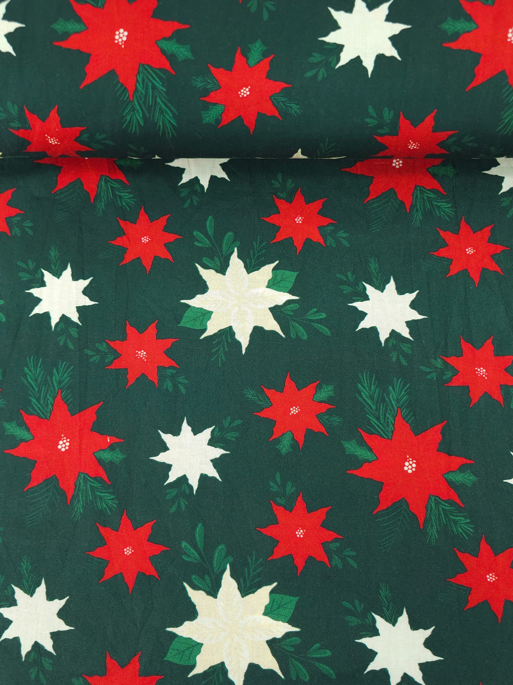 Green/Red Abstract Holly 100% Cotton