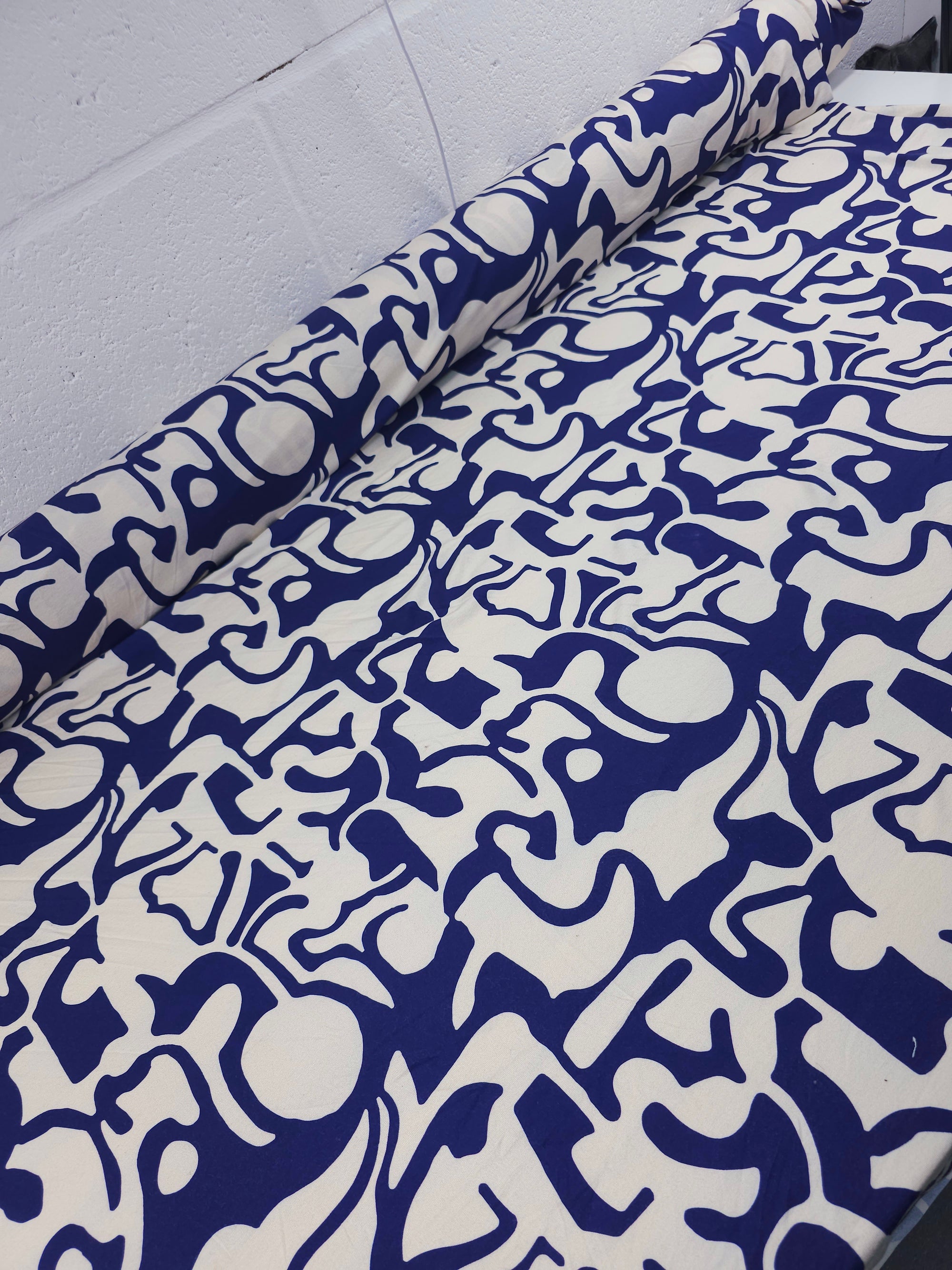 Indigo Blue/Ivory Abstract Doodle Cotton Jersey