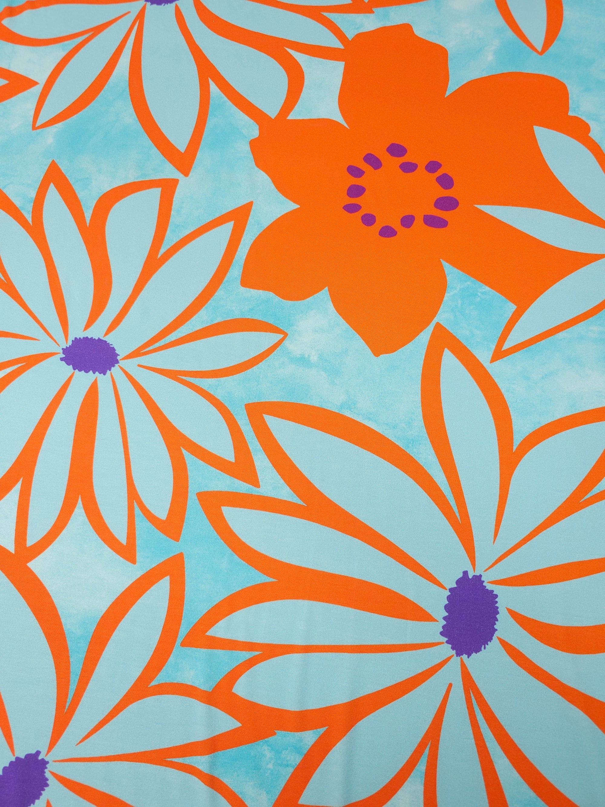 Blue/Orange Large Wonderflower Viscose Jersey