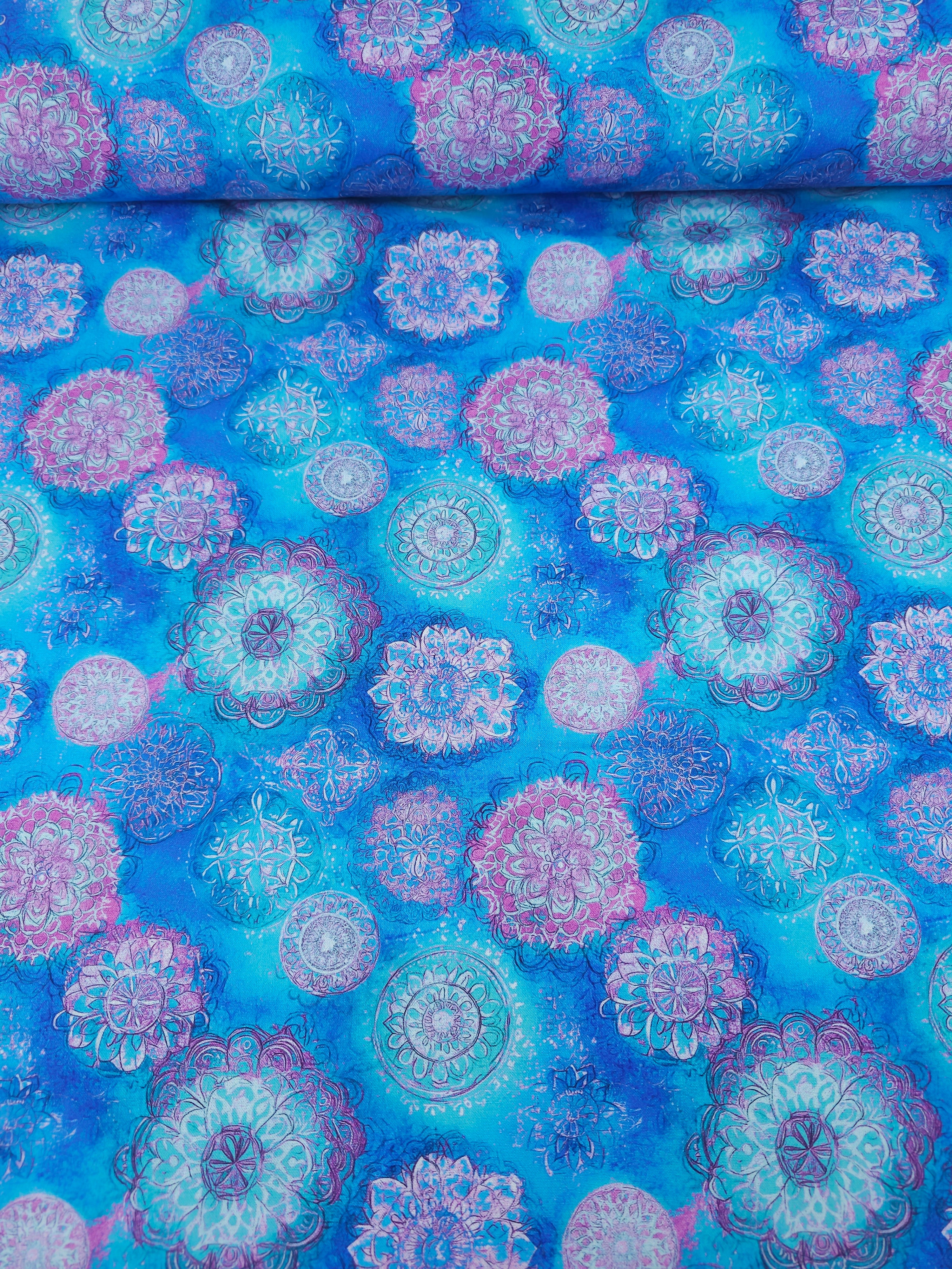 Blue Spiral Medallion 100% Cotton 106” *EXTRA WIDE*