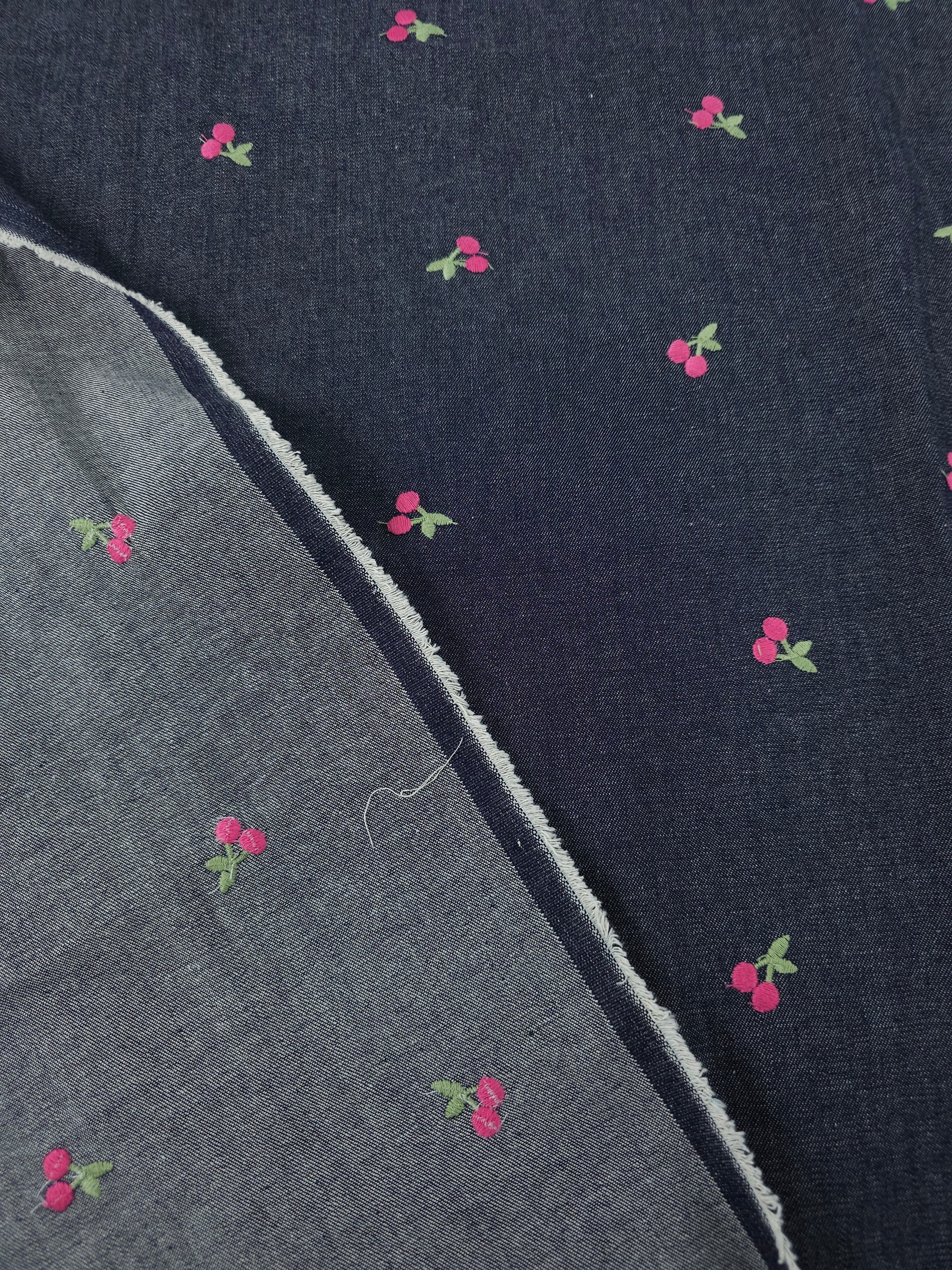 Pink Cherry Embroidered Chambray