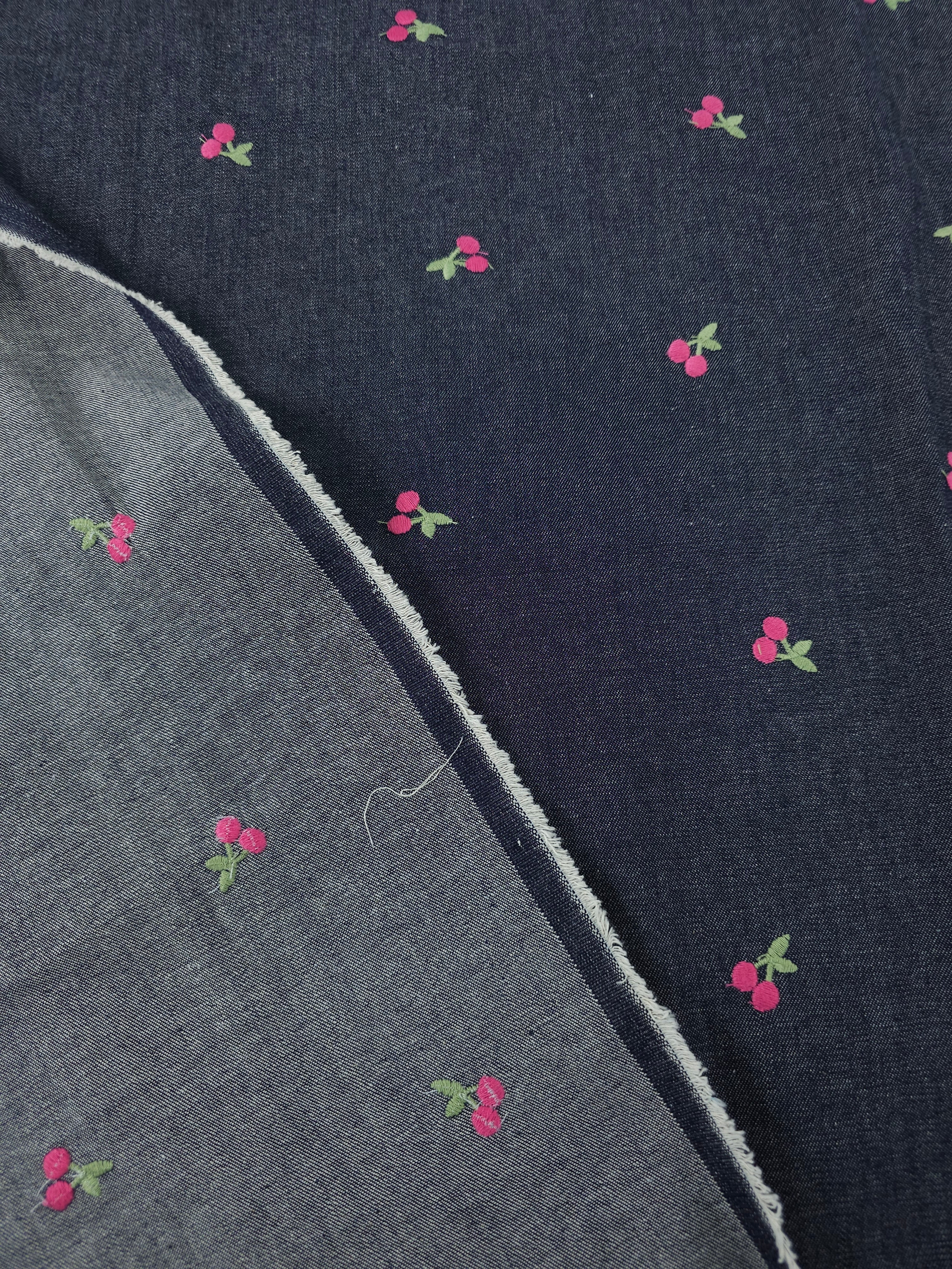 Pink Cherry Embroidered Chambray