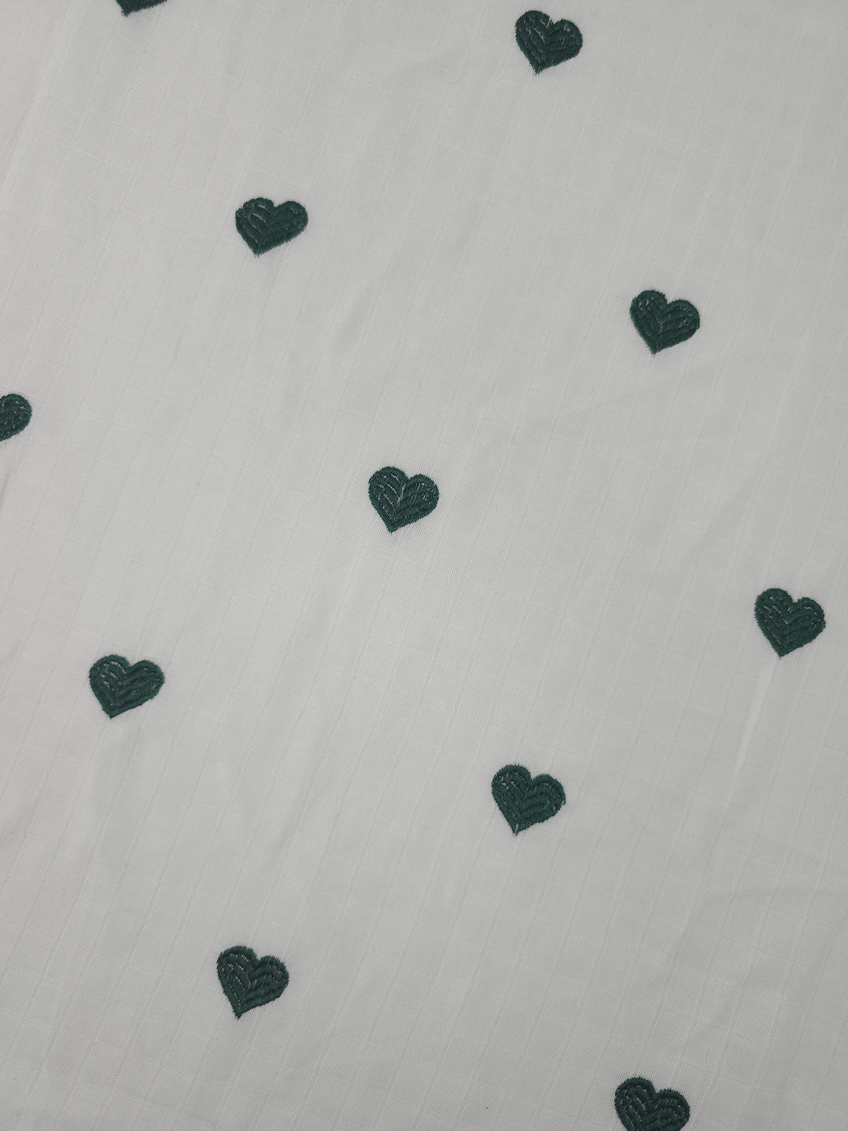 Dark Green Embroidered Hearts Grid Double Gauze