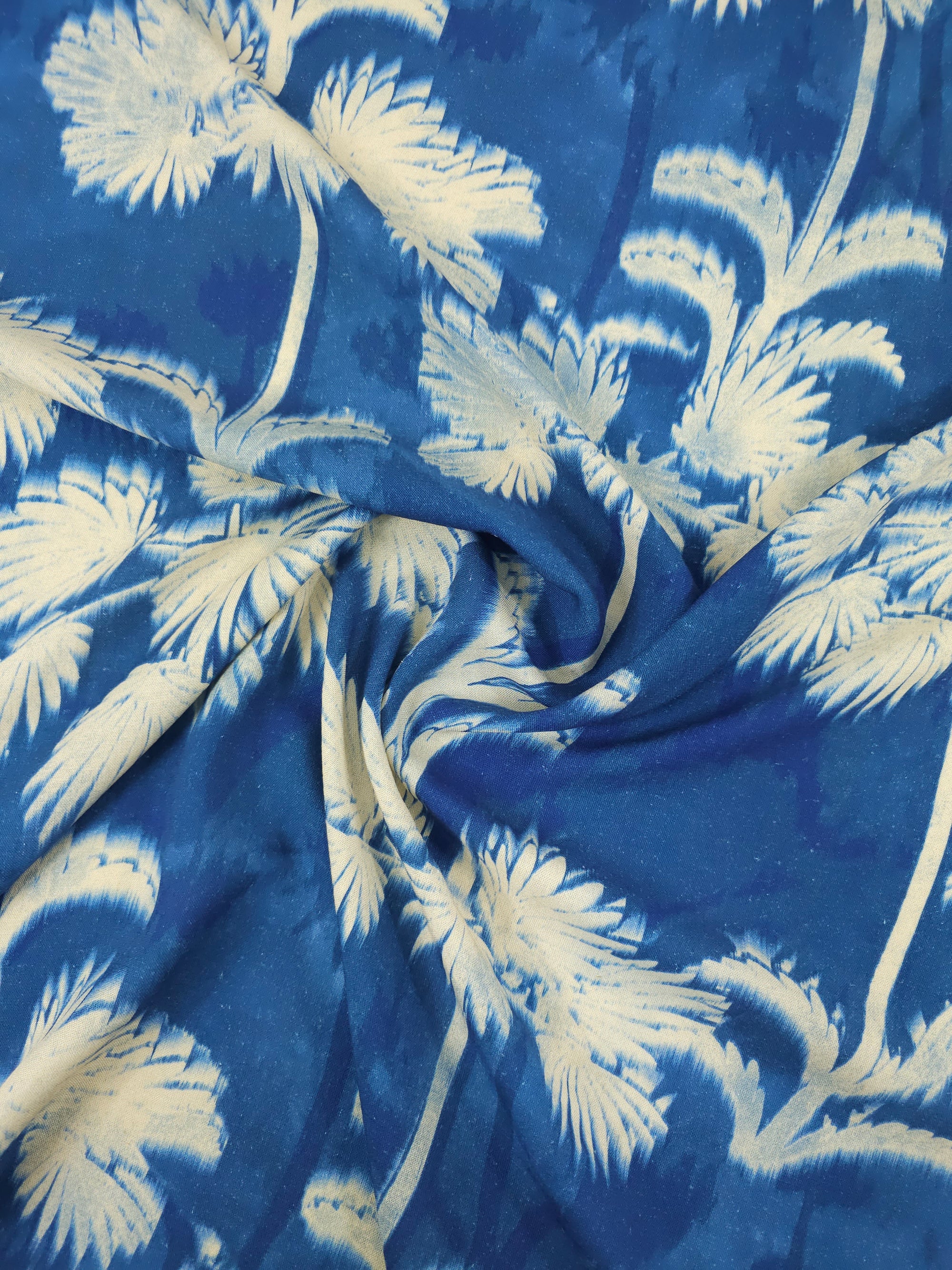 Blue Blur Palm Viscose Linen