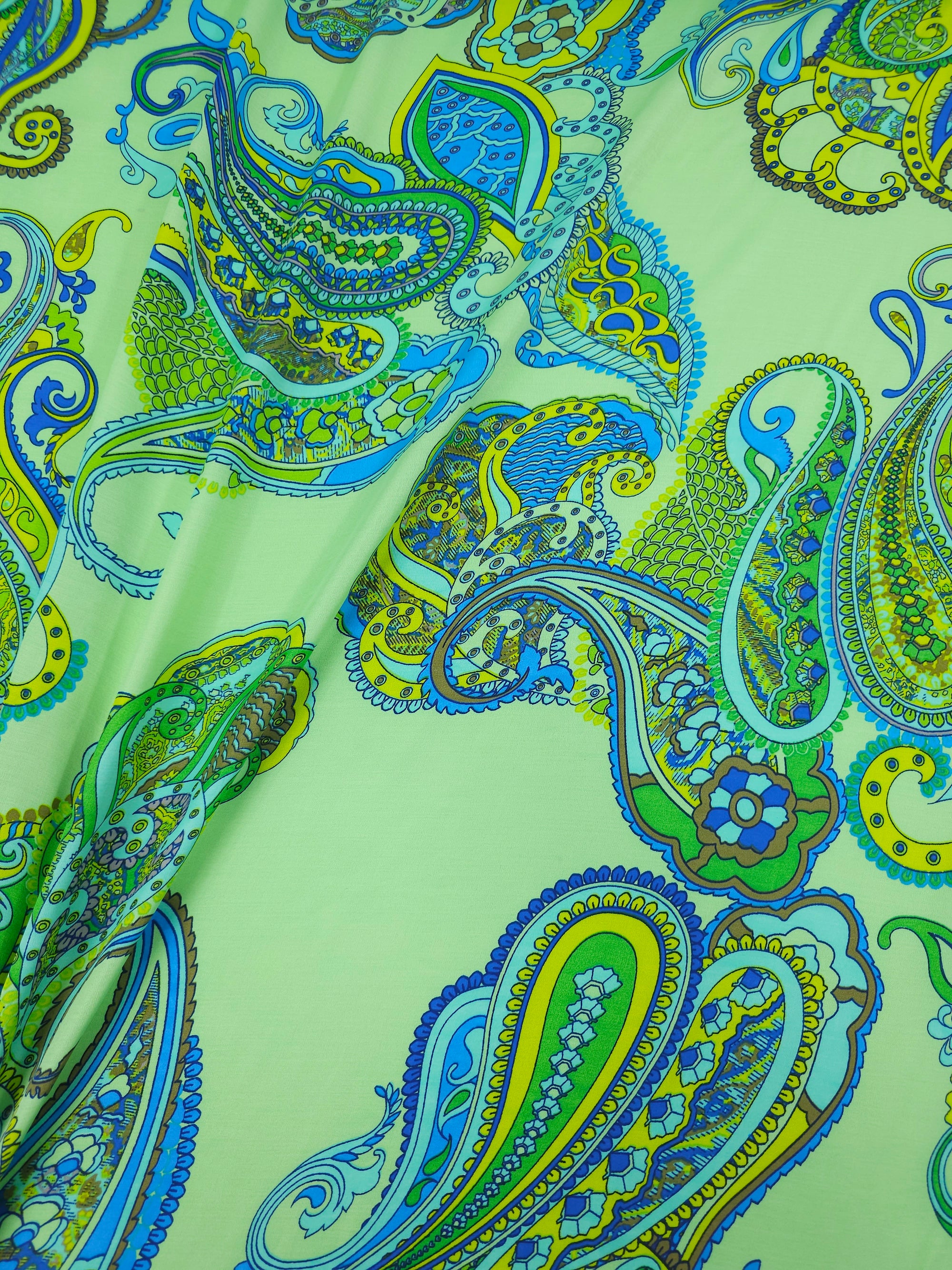 Lime Green/Blue Paisley Viscose Satin