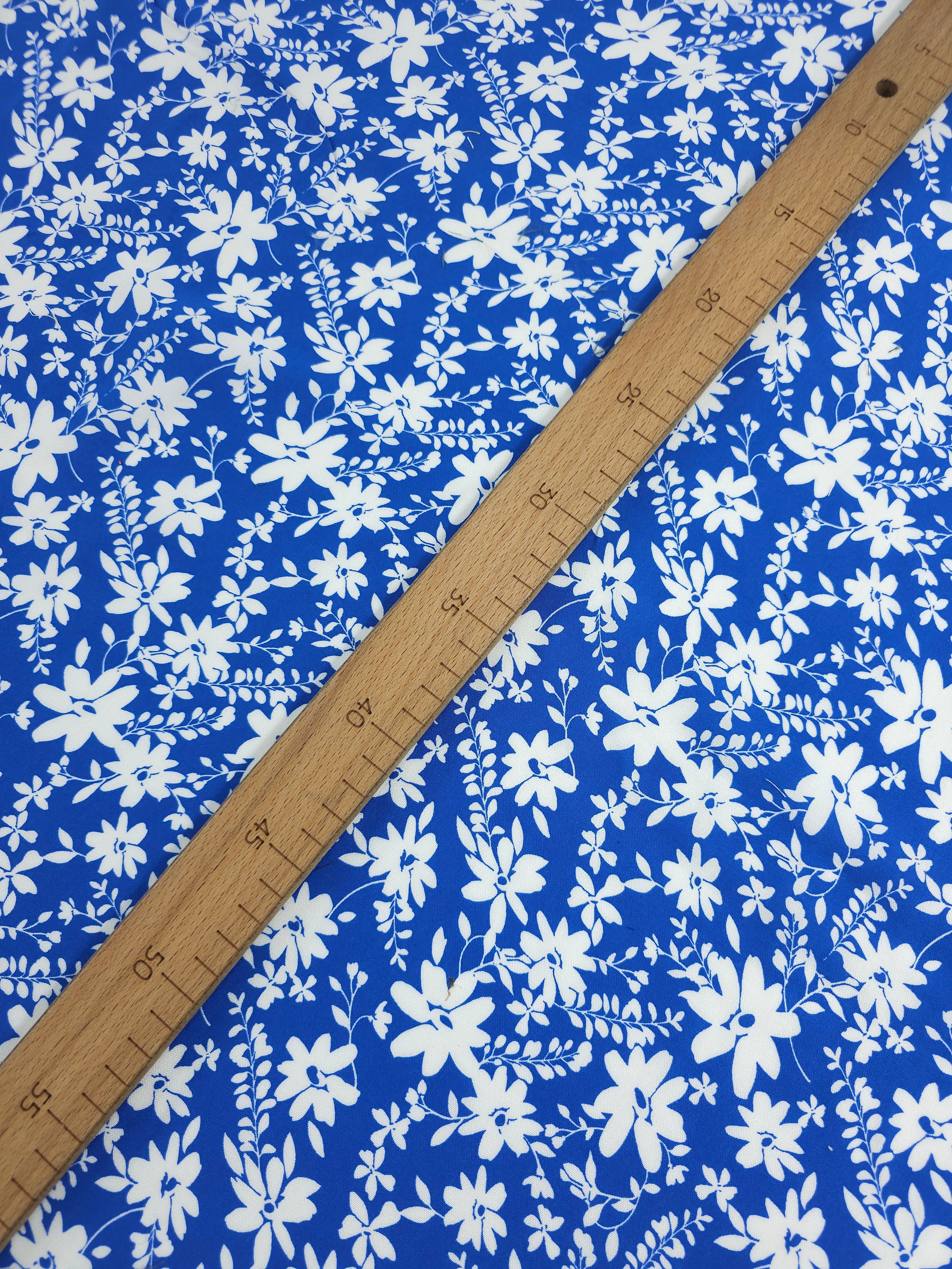 Blue/White Harvest Floral Viscose Challis