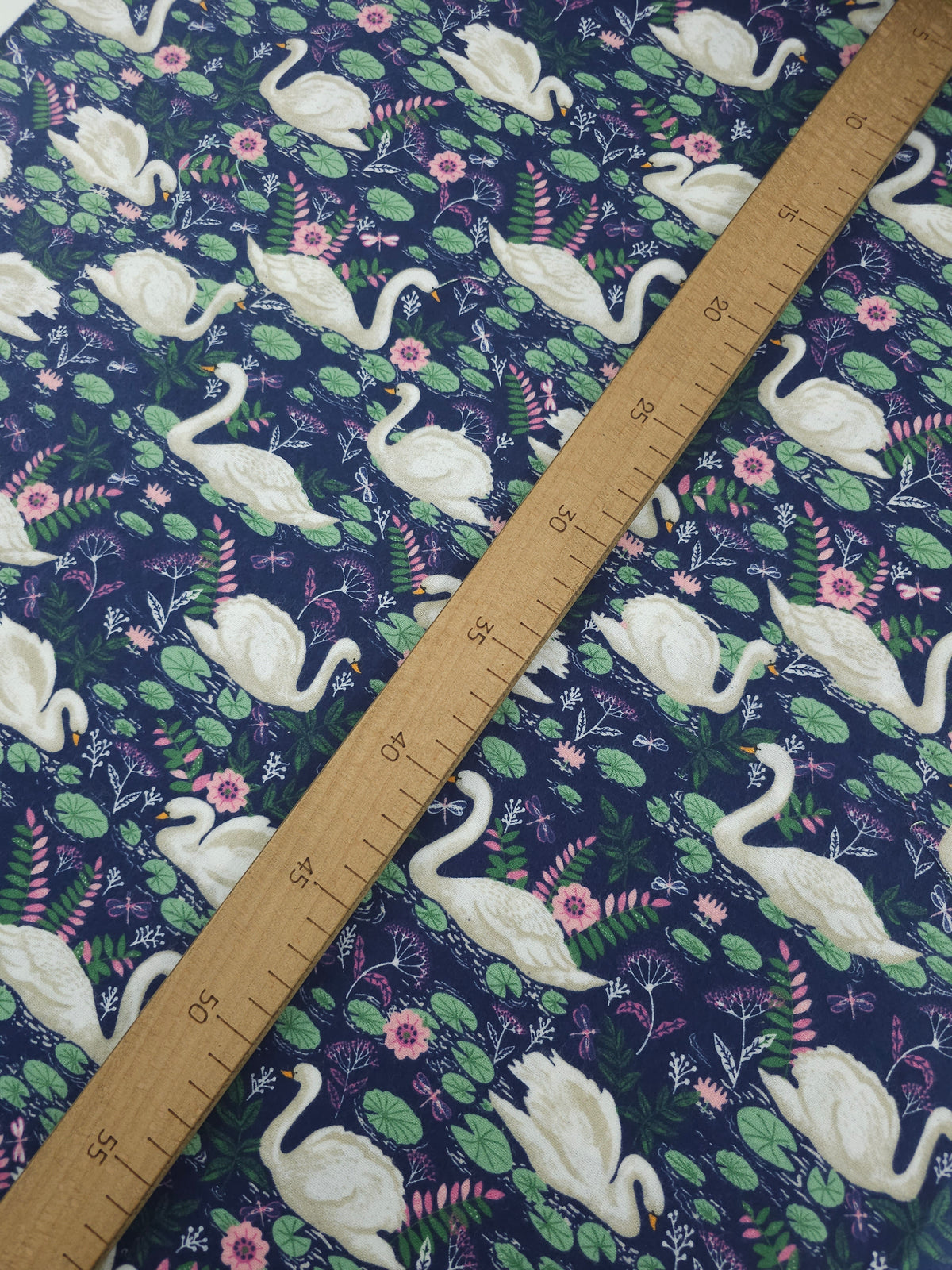 Navy Curious Swans Lightweight Flannel Cotton - Joann