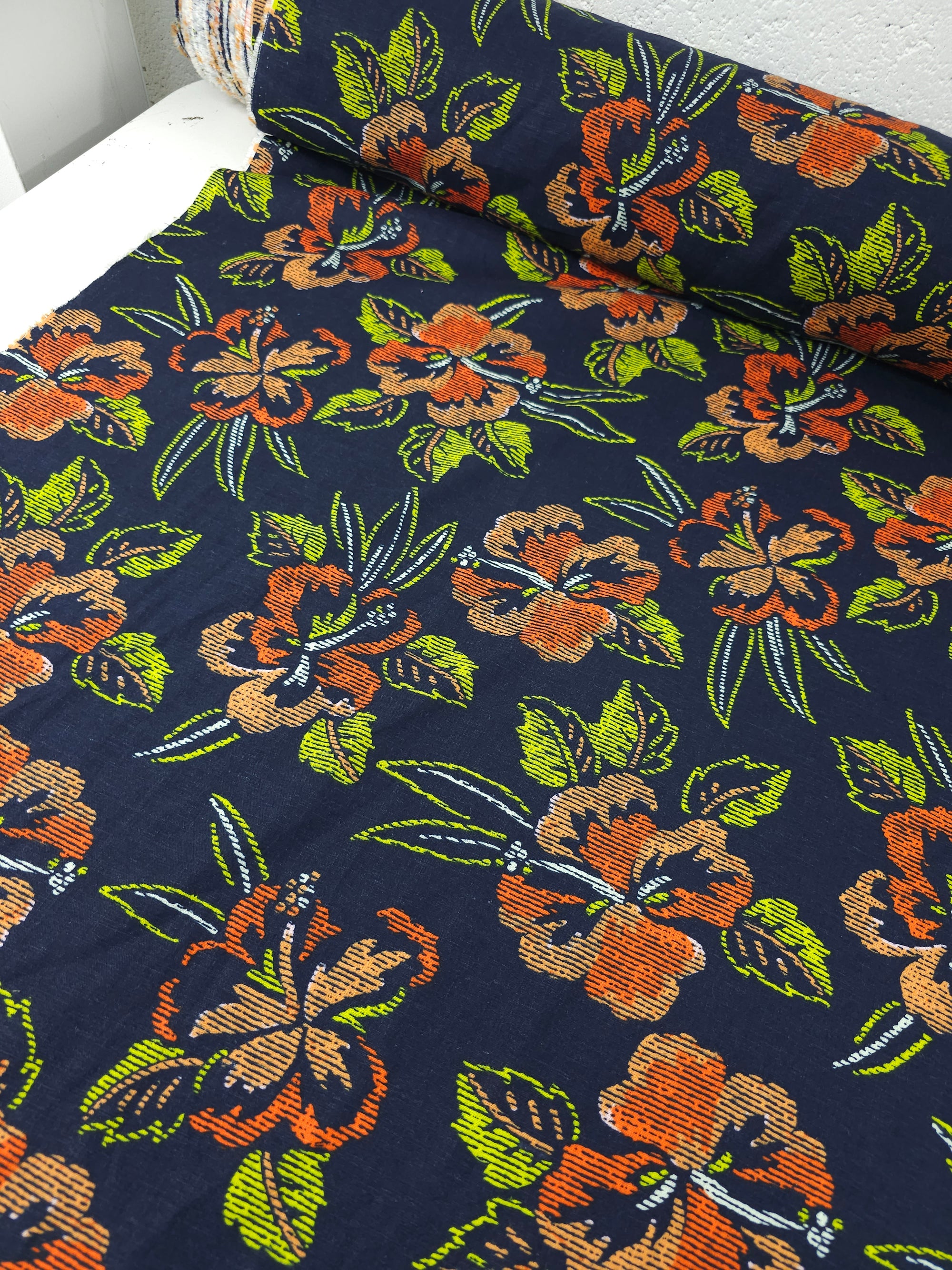 Navy/Orange Static Hibiscus Floral Soft Cotton