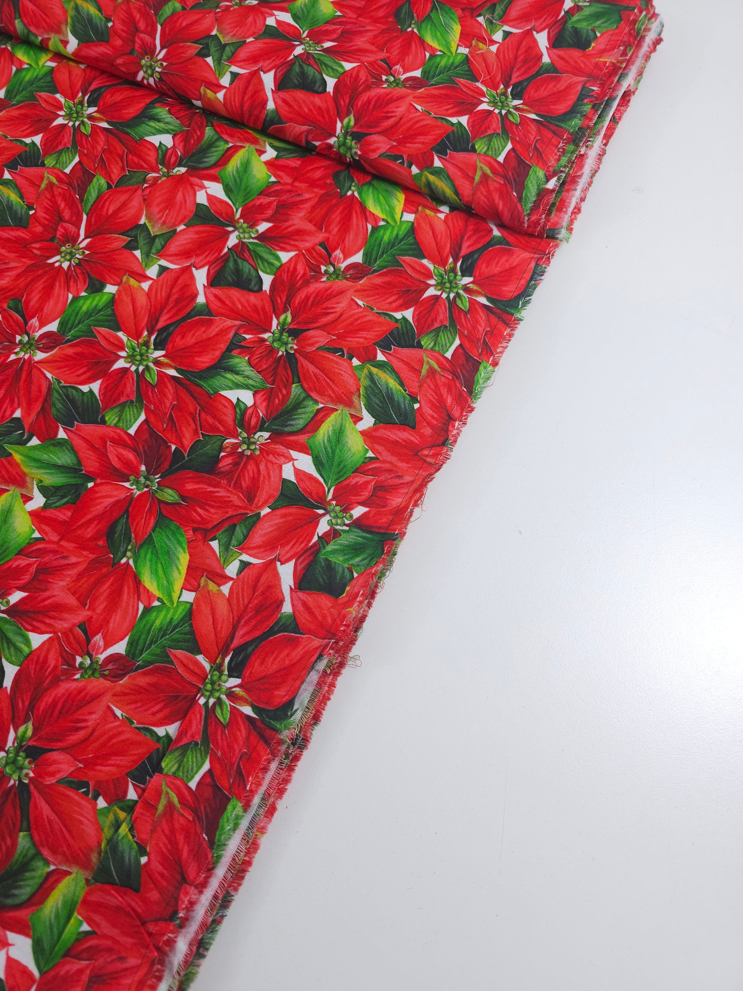 Red Poinsettia Floral 100% Cotton