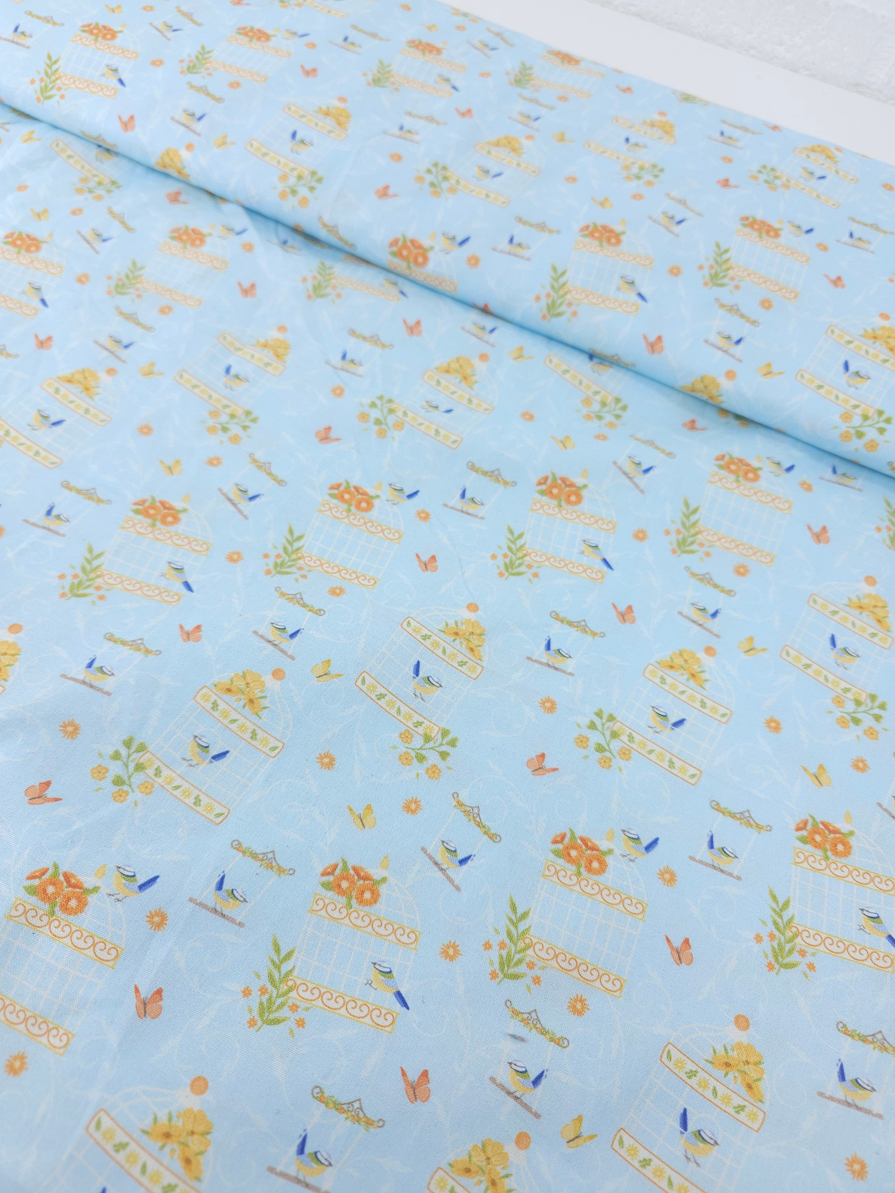 Light Blue Bird Bliss 100% Cotton