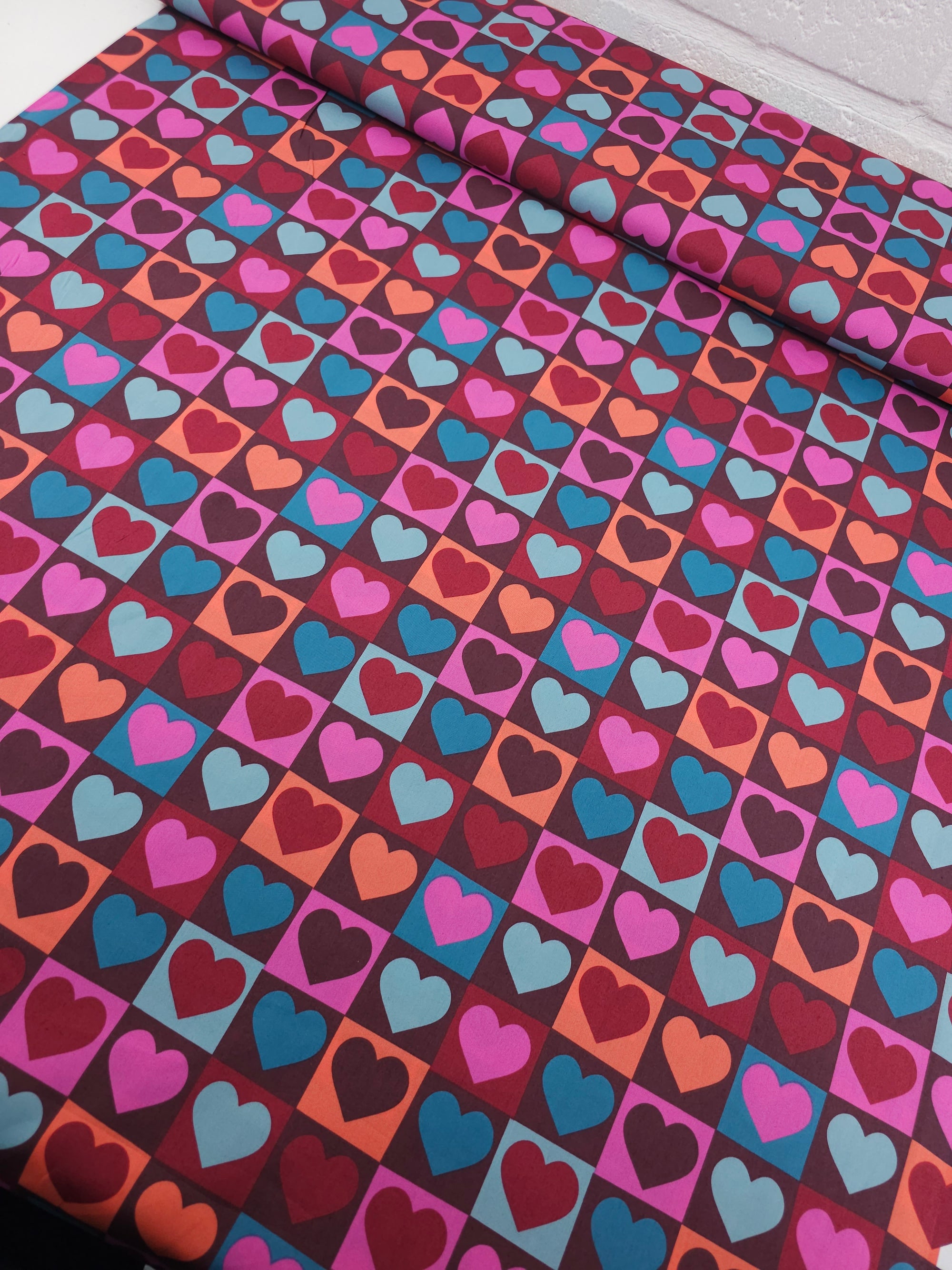 Deep Checkerboard Hearts 100% Cotton 57"