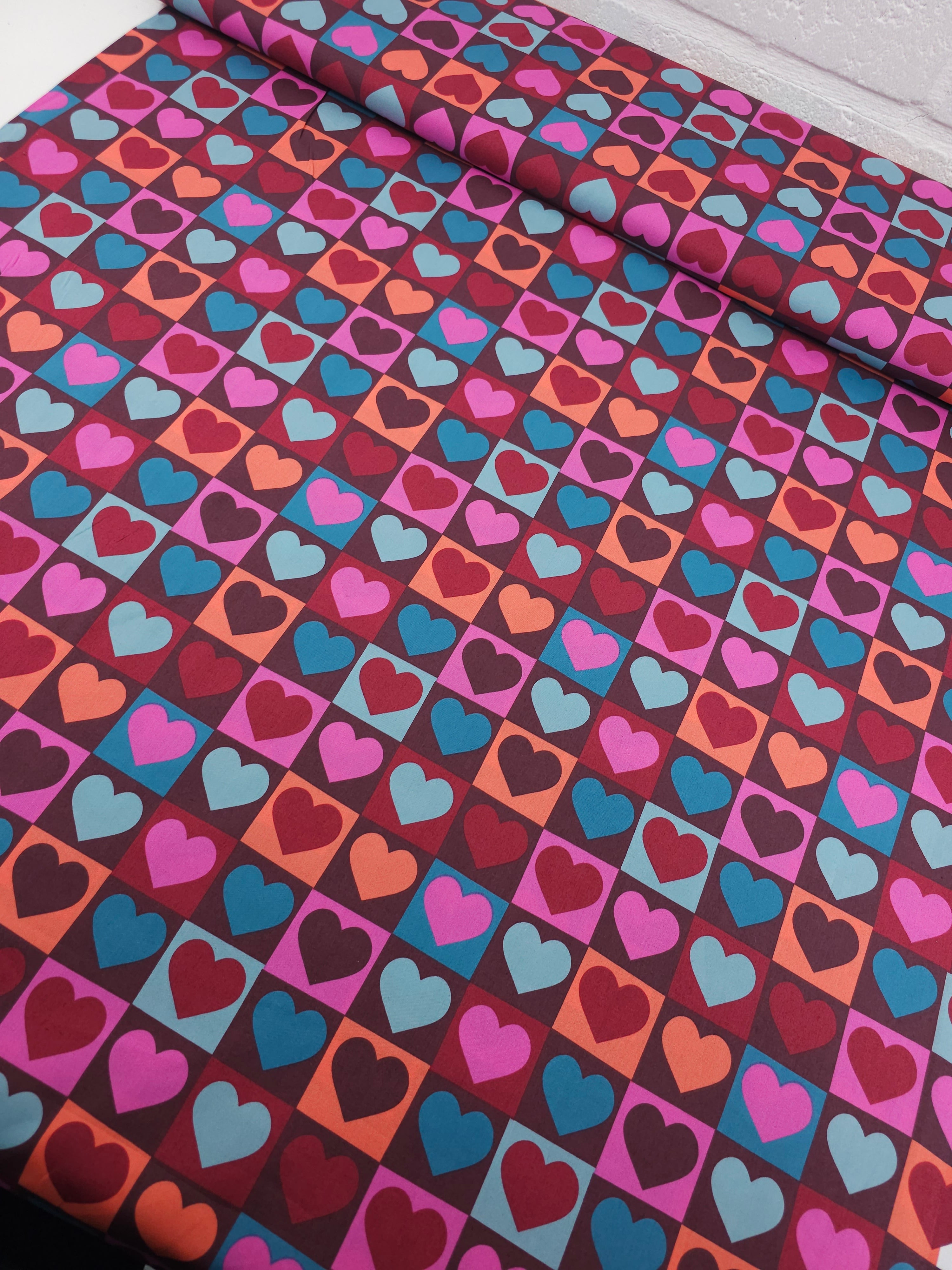 Deep Checkerboard Hearts 100% Cotton 57"