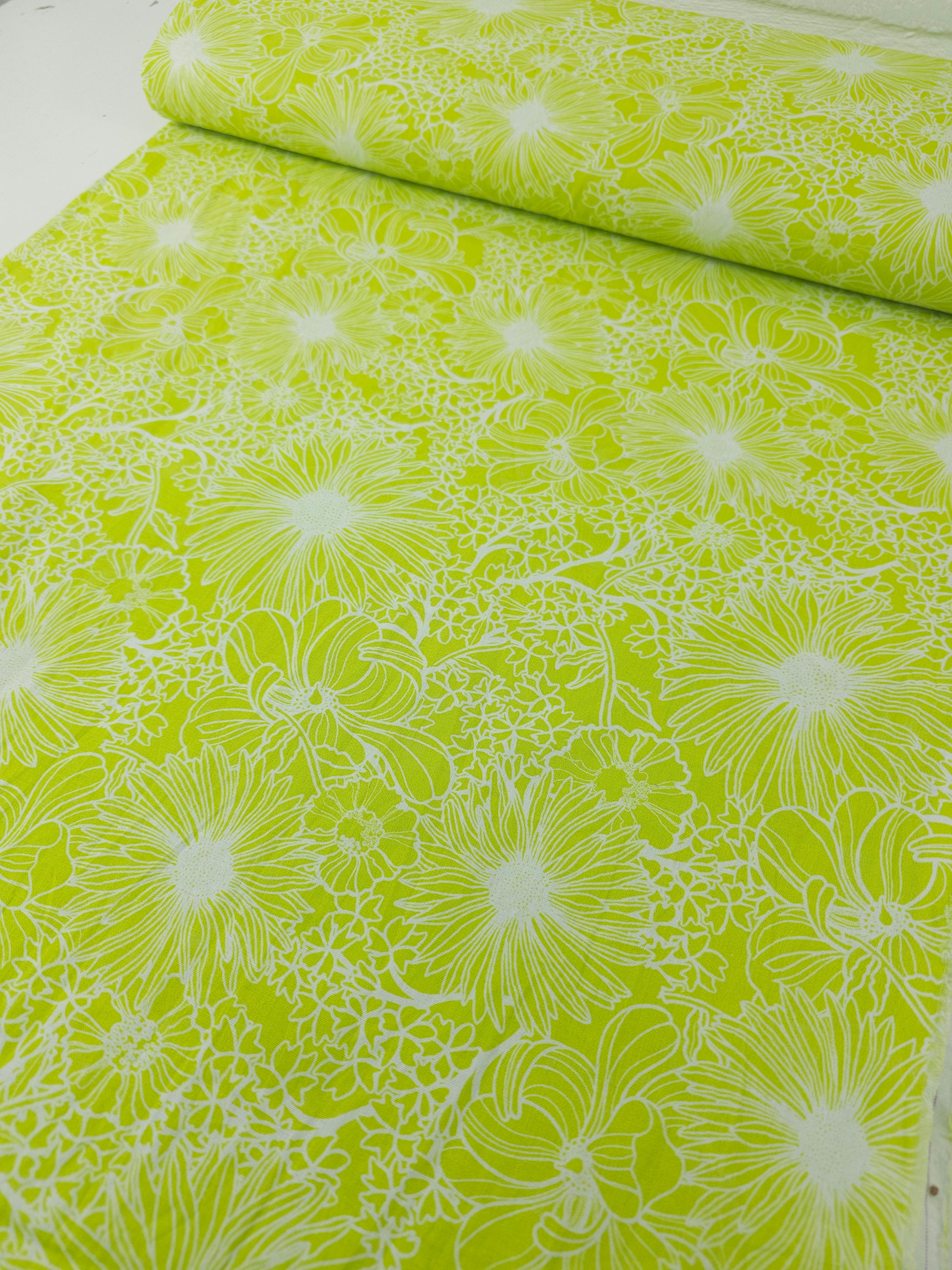 Lime Wonder Floral Sketch 100% Cotton