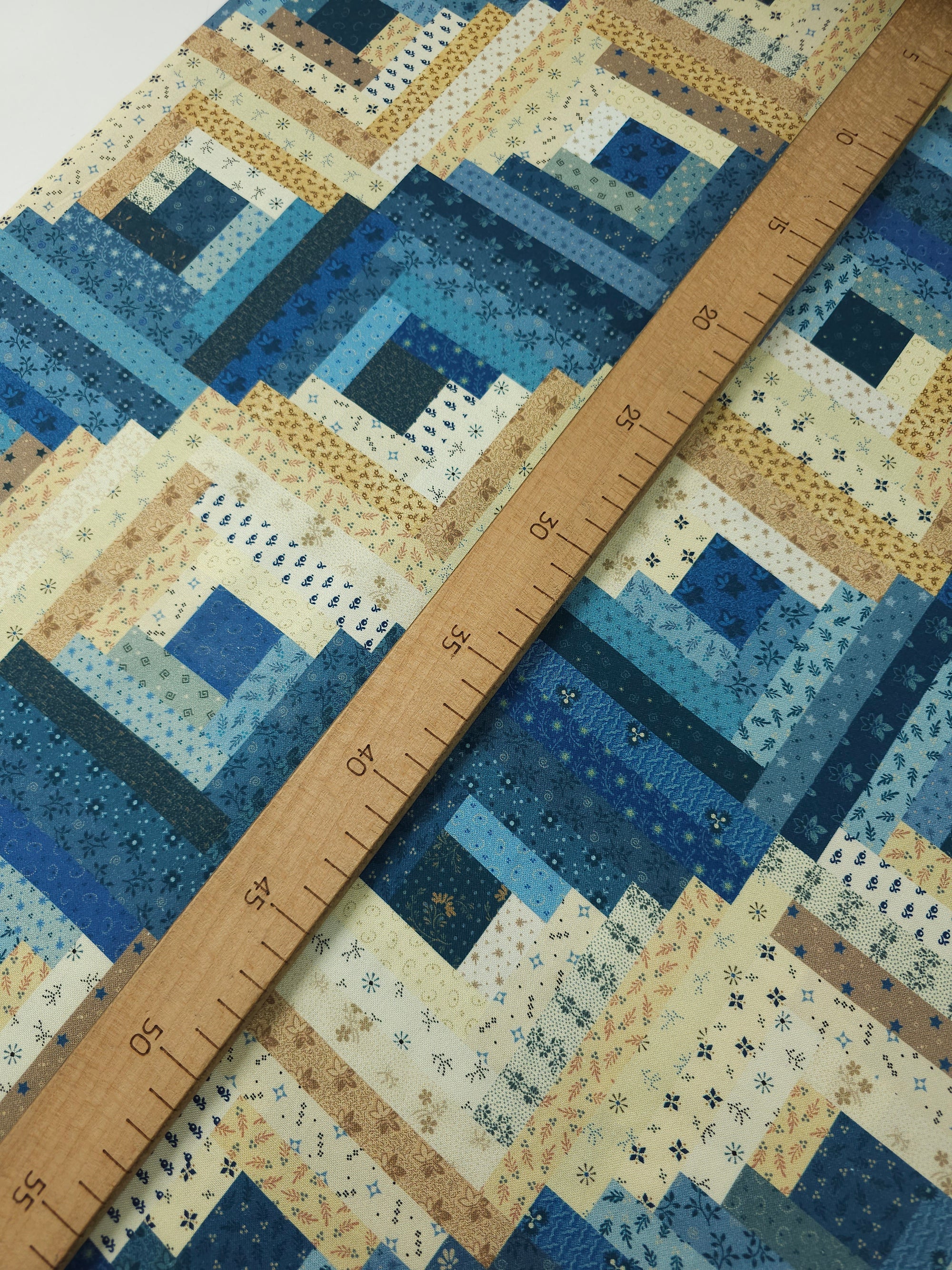 Blue/Cream Muted Patchwork 100% Cotton