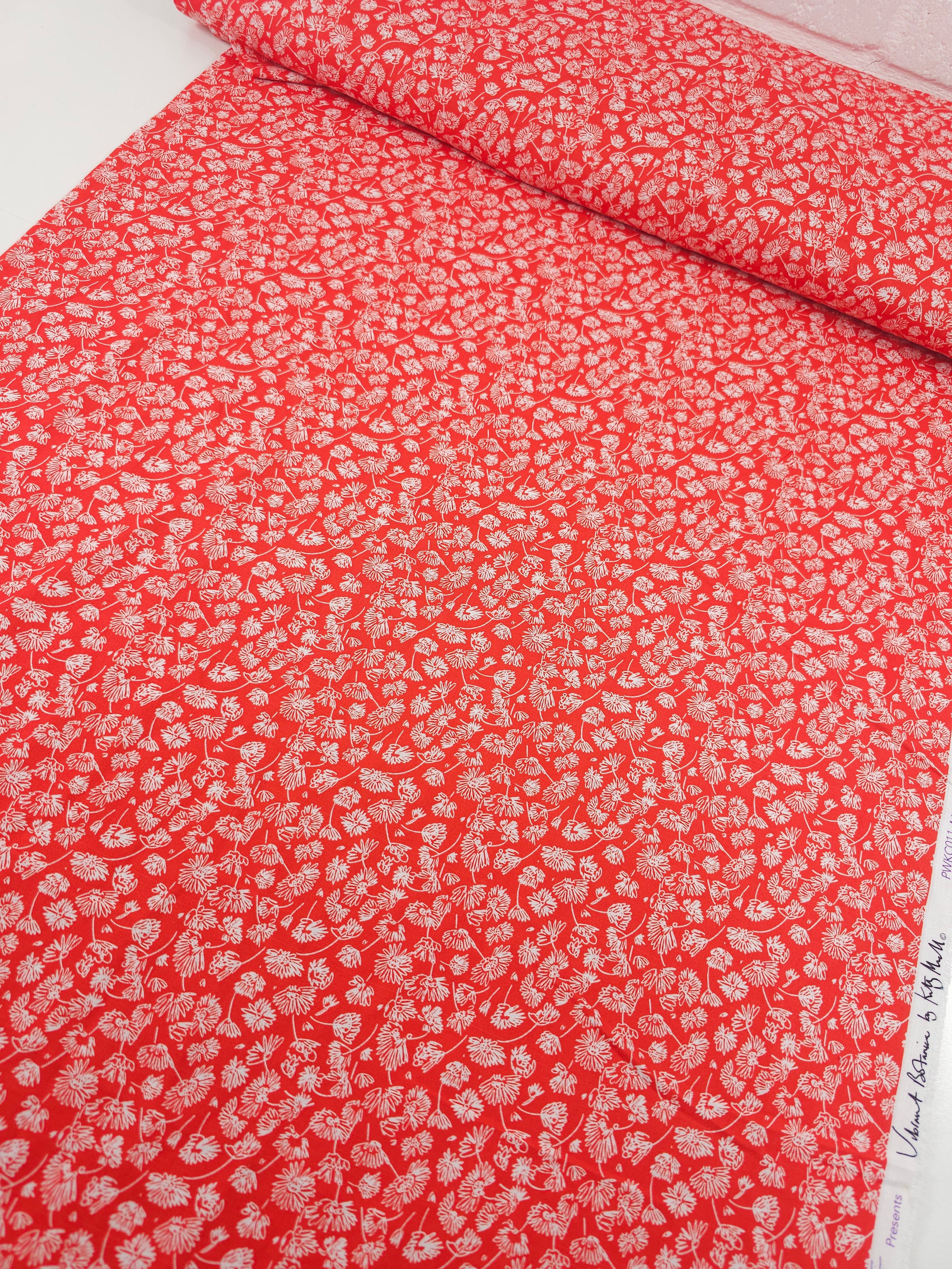 Red/White Sketch Floating Flower 100% Cotton - Free Spirit