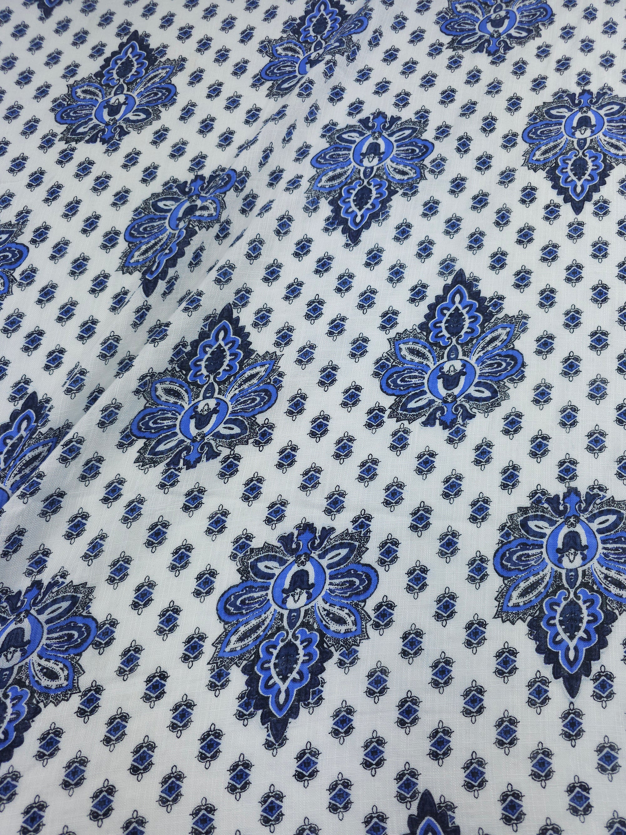 Blue/White Ikat Cotton Flax