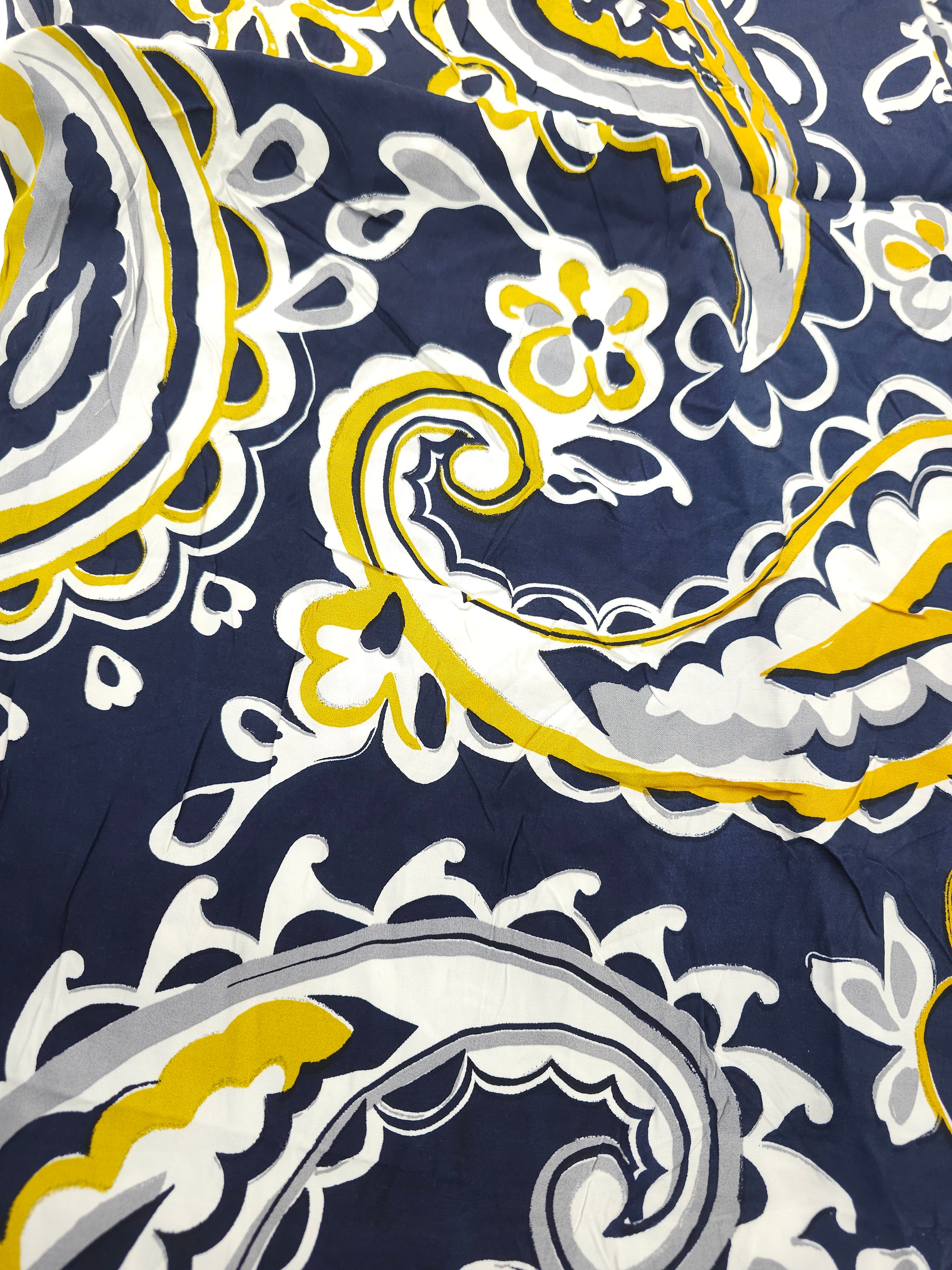 Navy sunshine paisley Viscose sateen- 2m piece