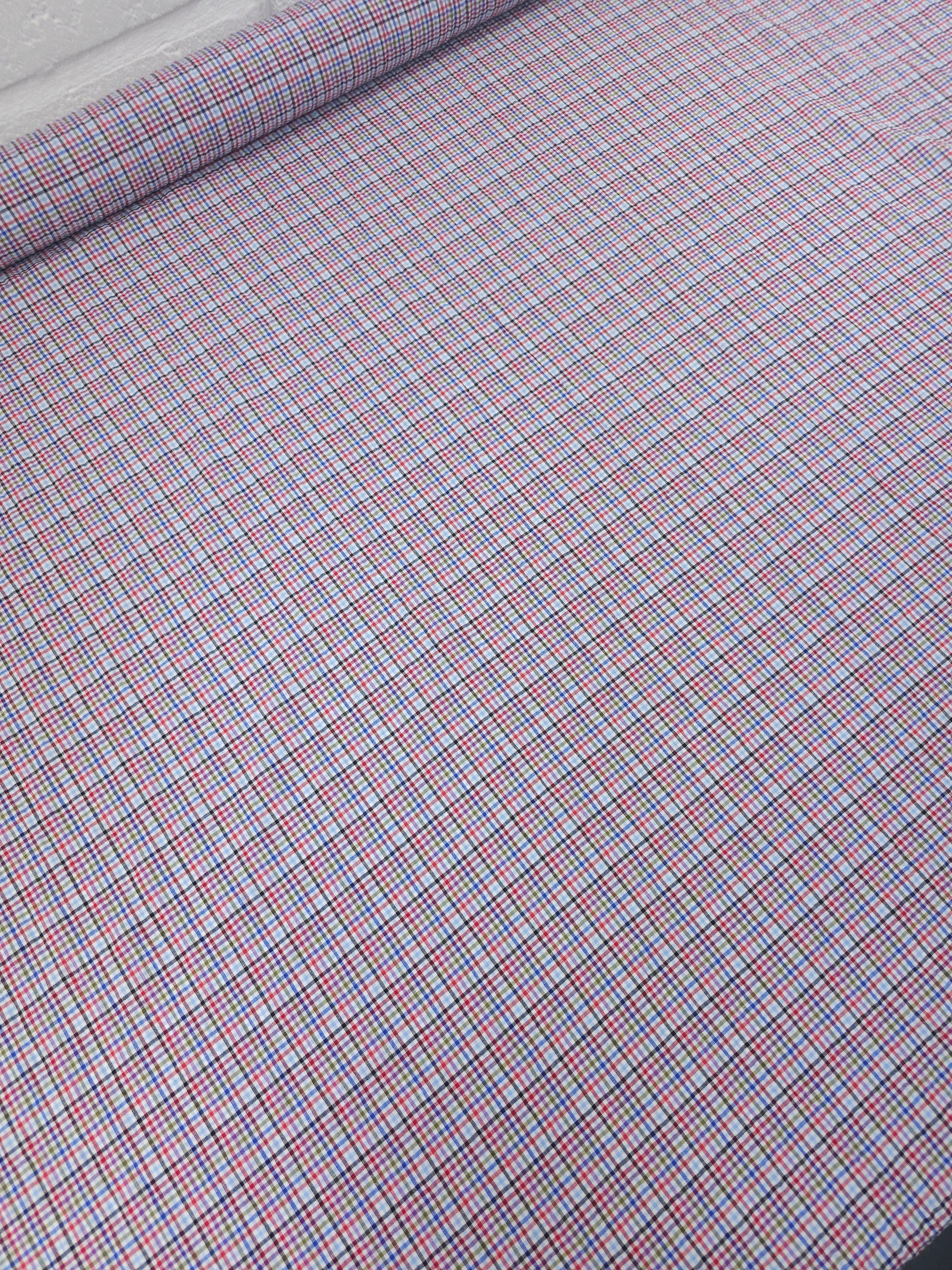 Multicolour Mini Tartan Crinkle Poly Cotton