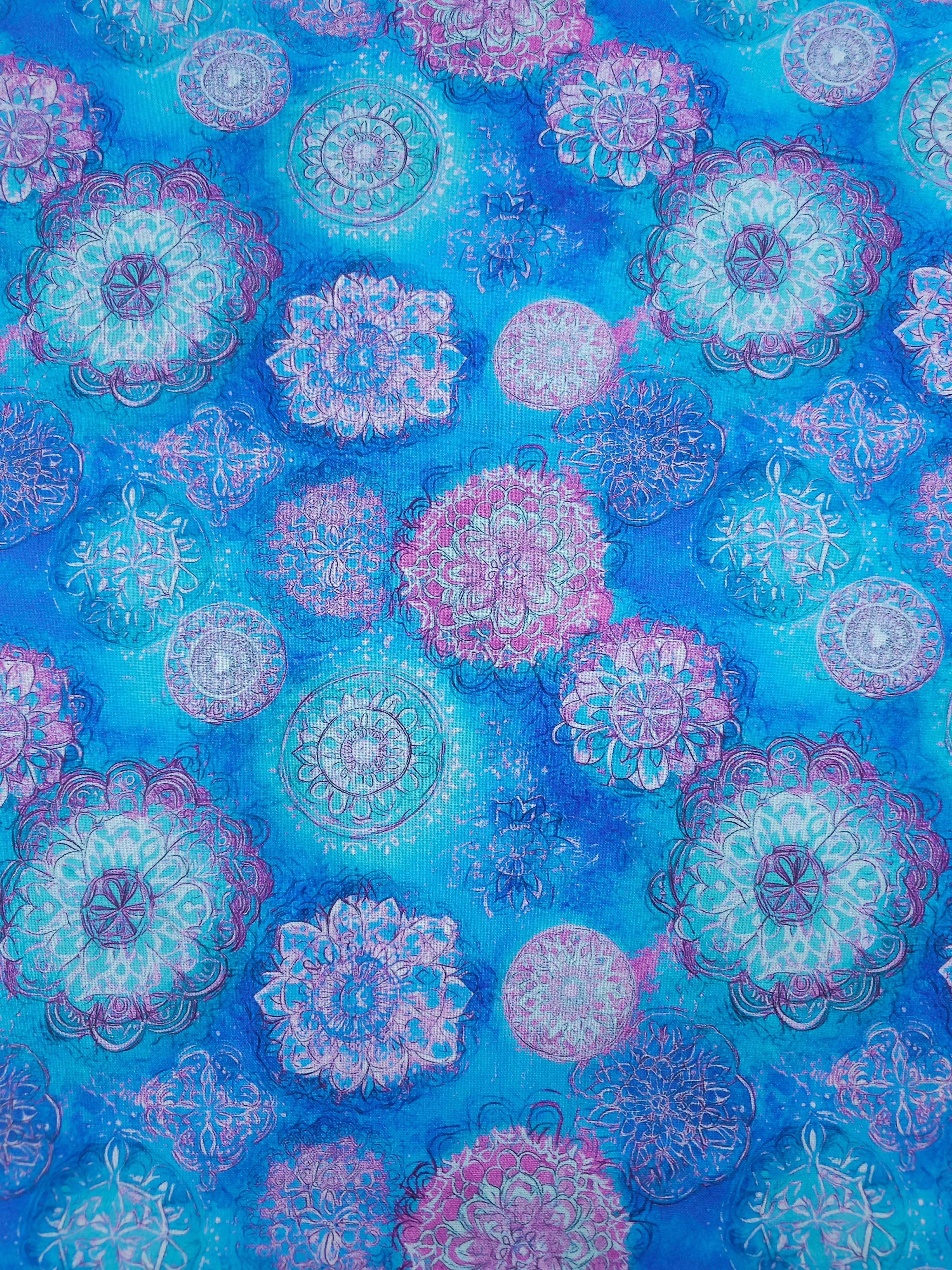 Blue Spiral Medallion 100% Cotton 106” *EXTRA WIDE*