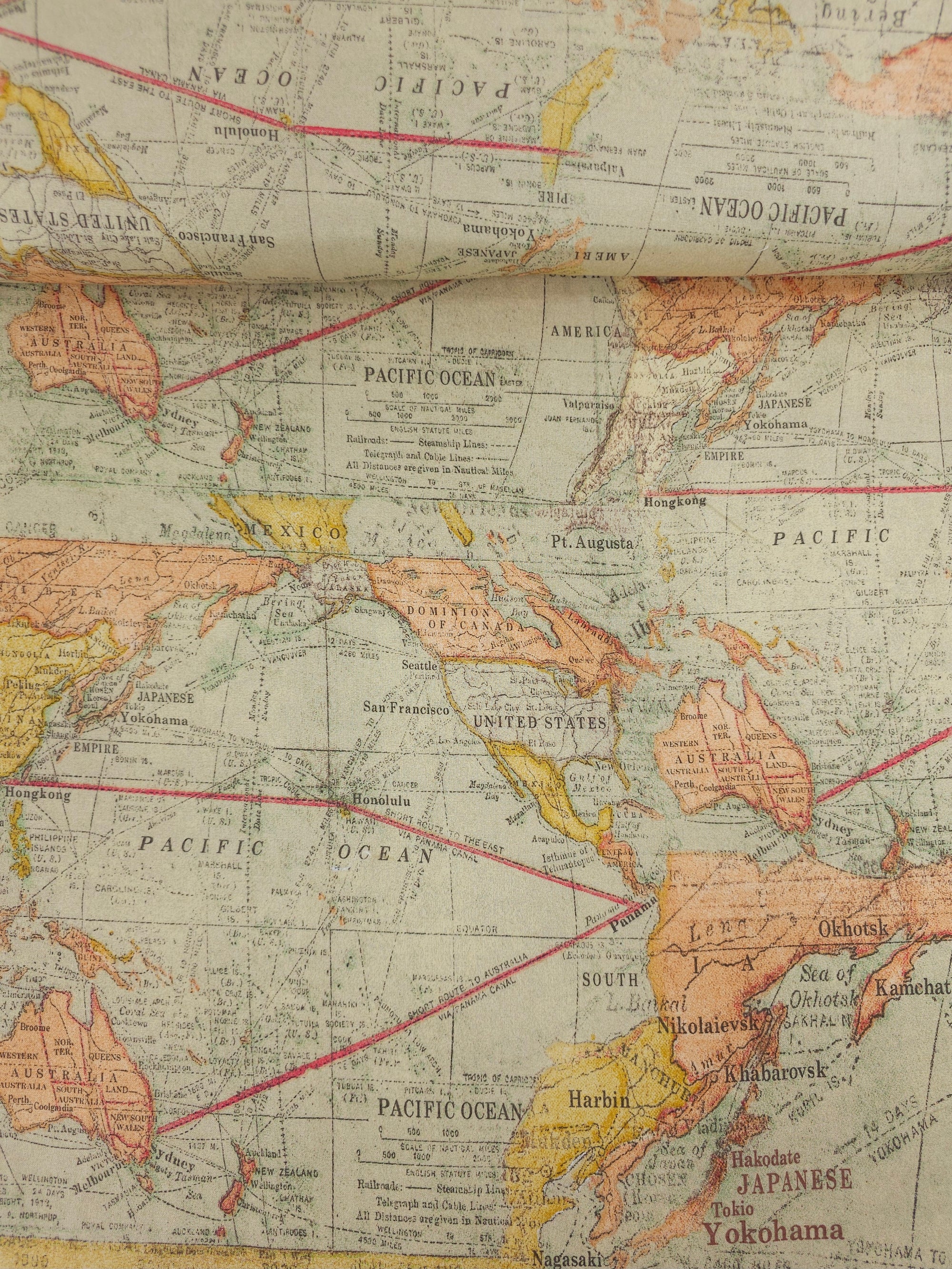 Vintage Map 100% Cotton 104" *EXTRA WIDE*