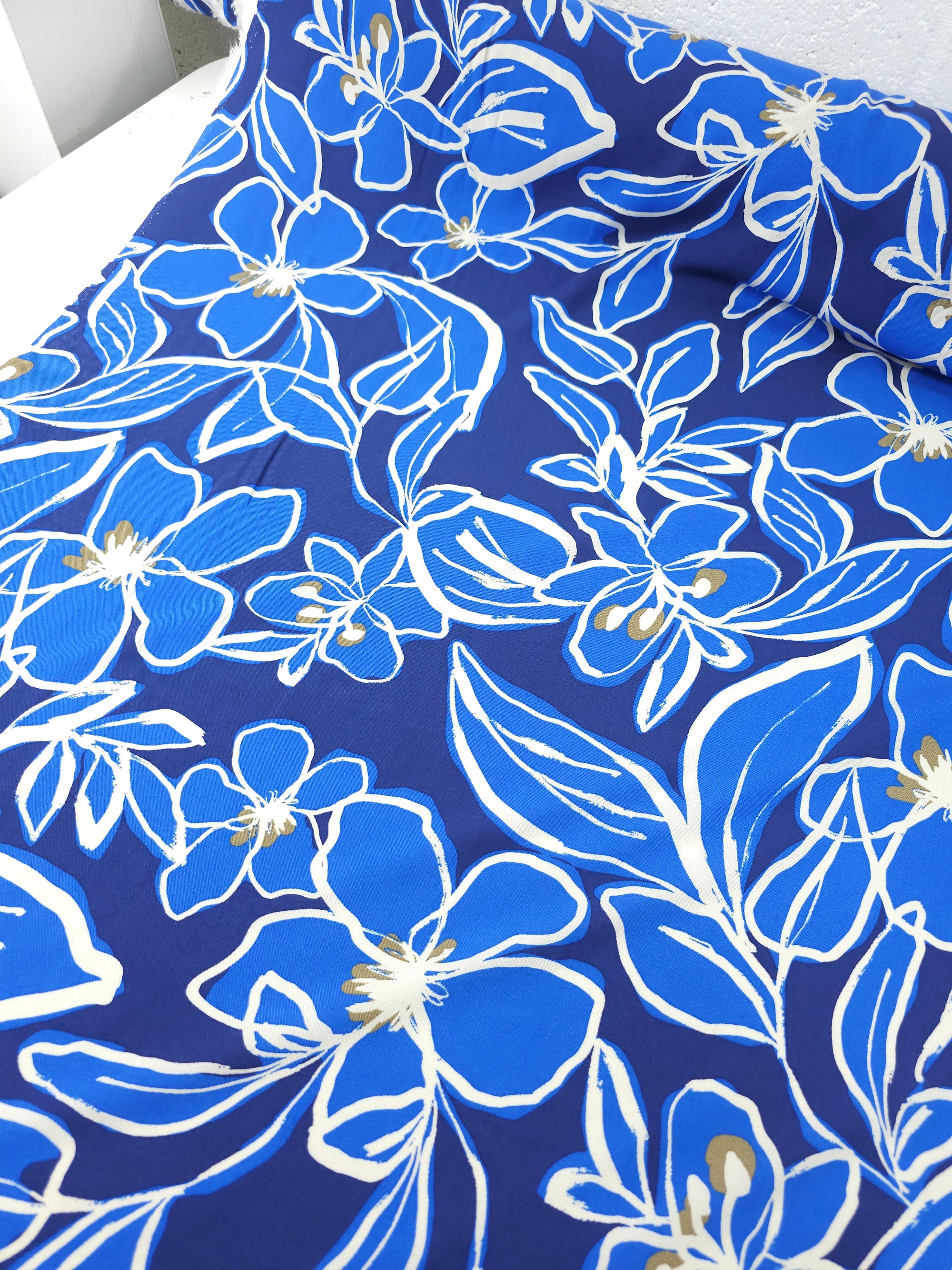 Blue/Indigo Sketch Floral Party Viscose Challis