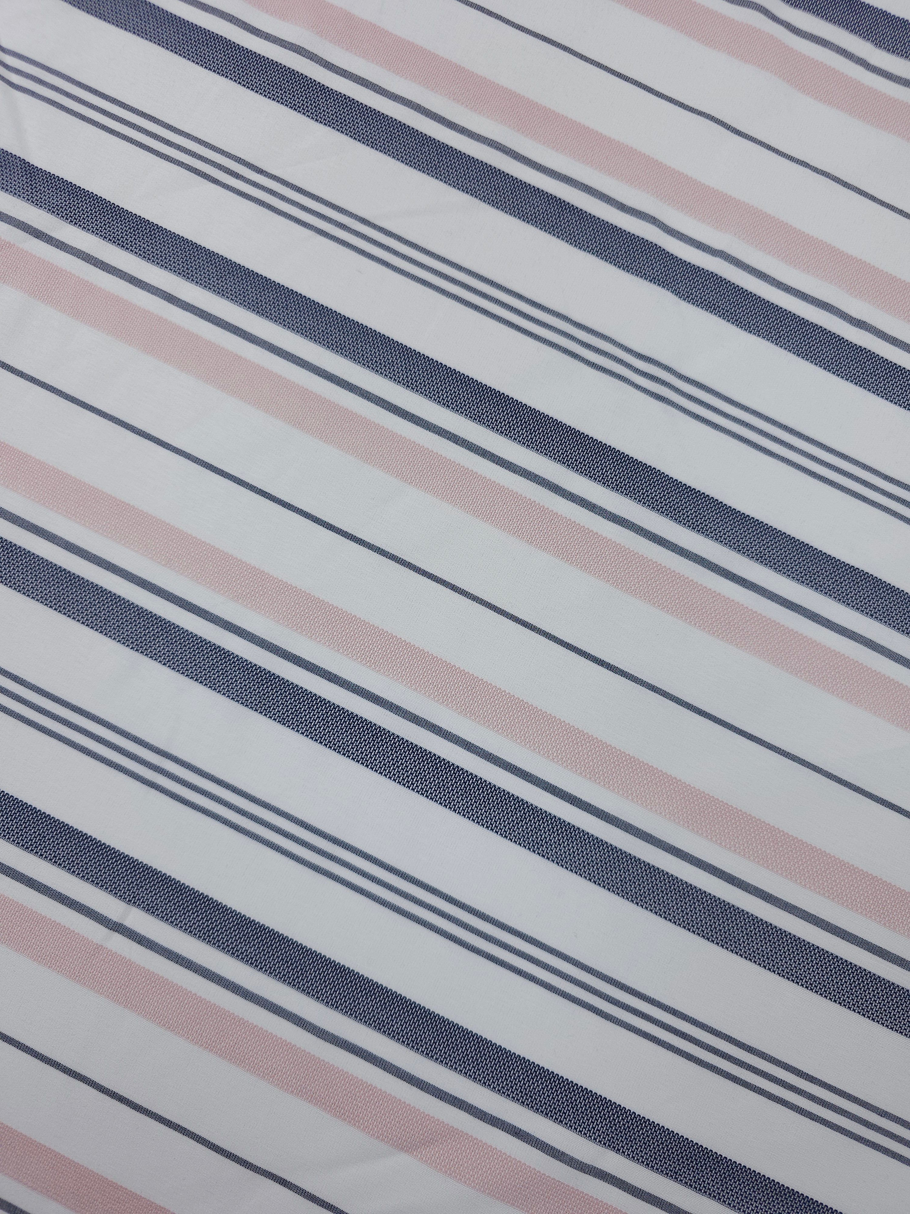 Baby Pink/Navy Irregular Stripe Lightweight Cotton
