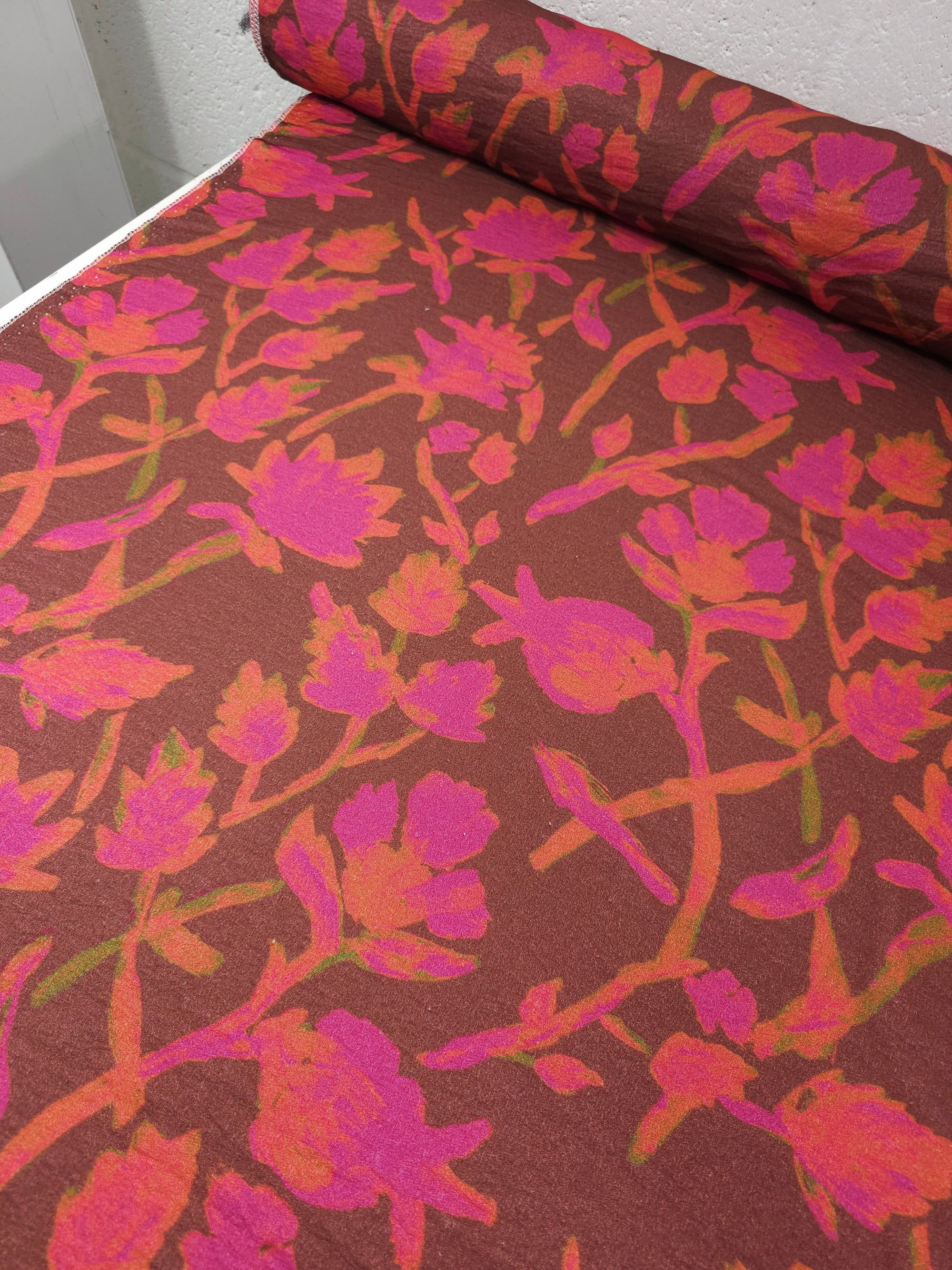Hot Pink/Brown Wonder Floral Metallic Viscose