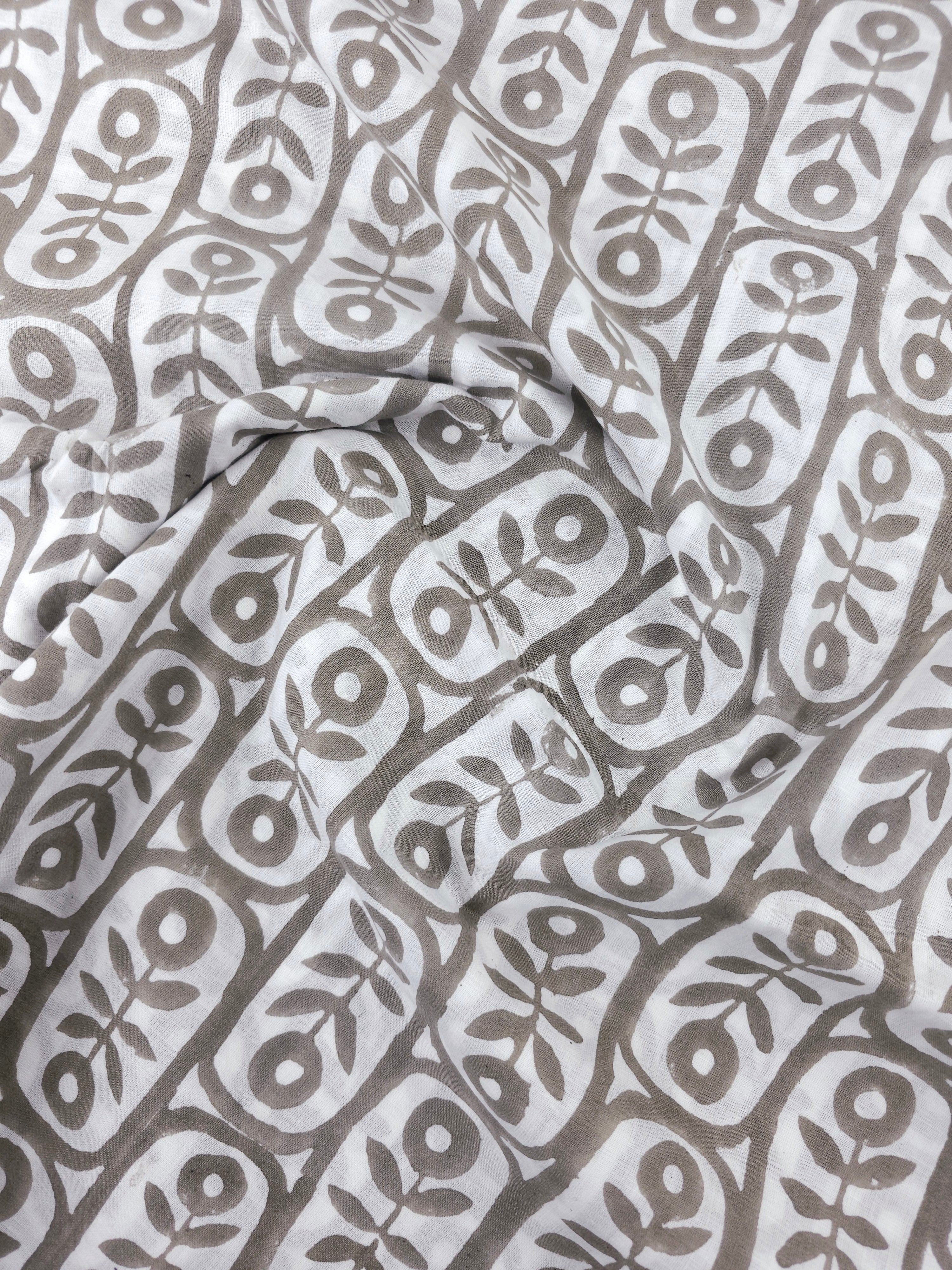 Taupe Abstract Leaf Stem Block Print Cotton