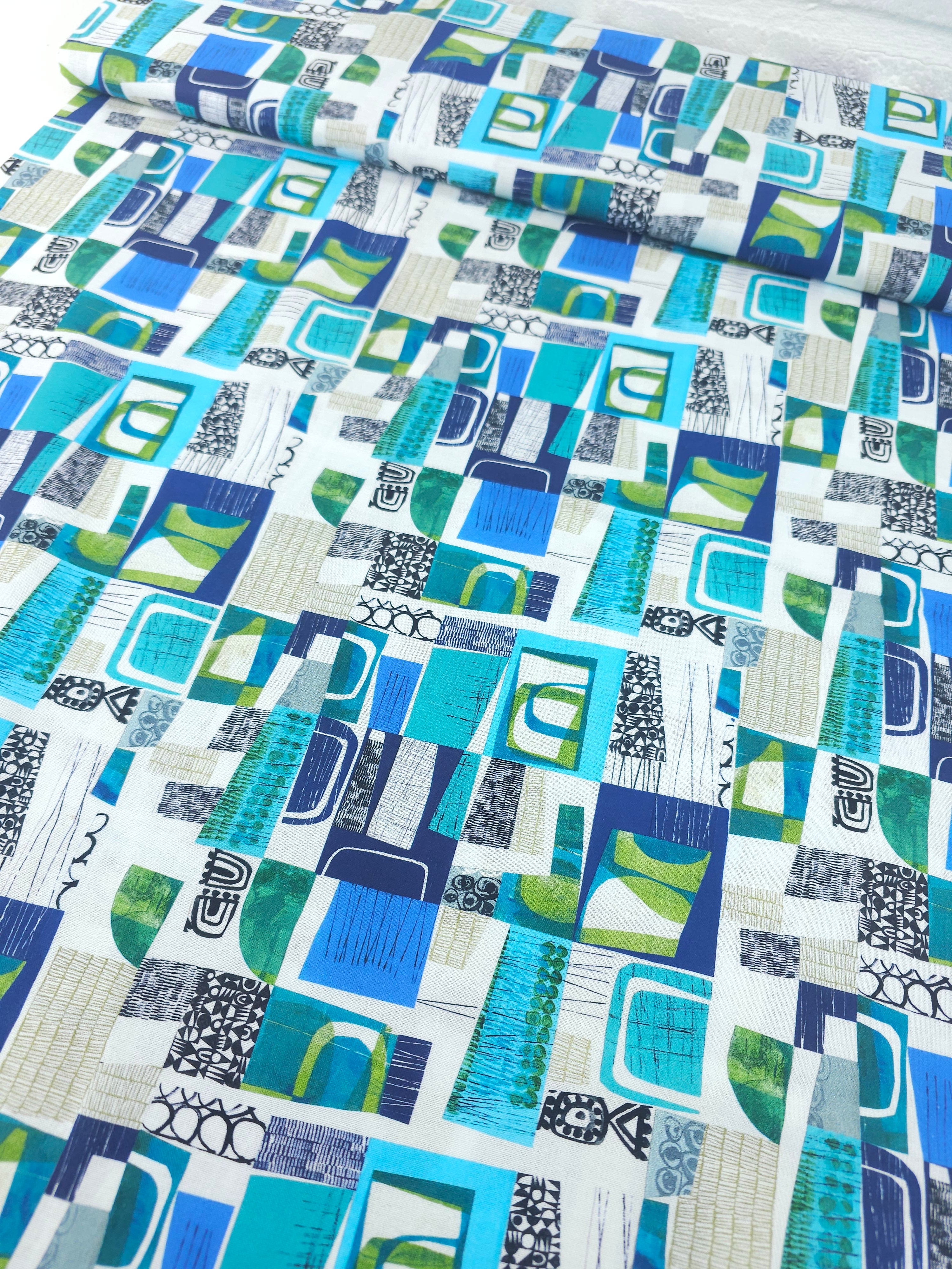Blue Flying South Shape Collage 100% Cotton - Free Spirit