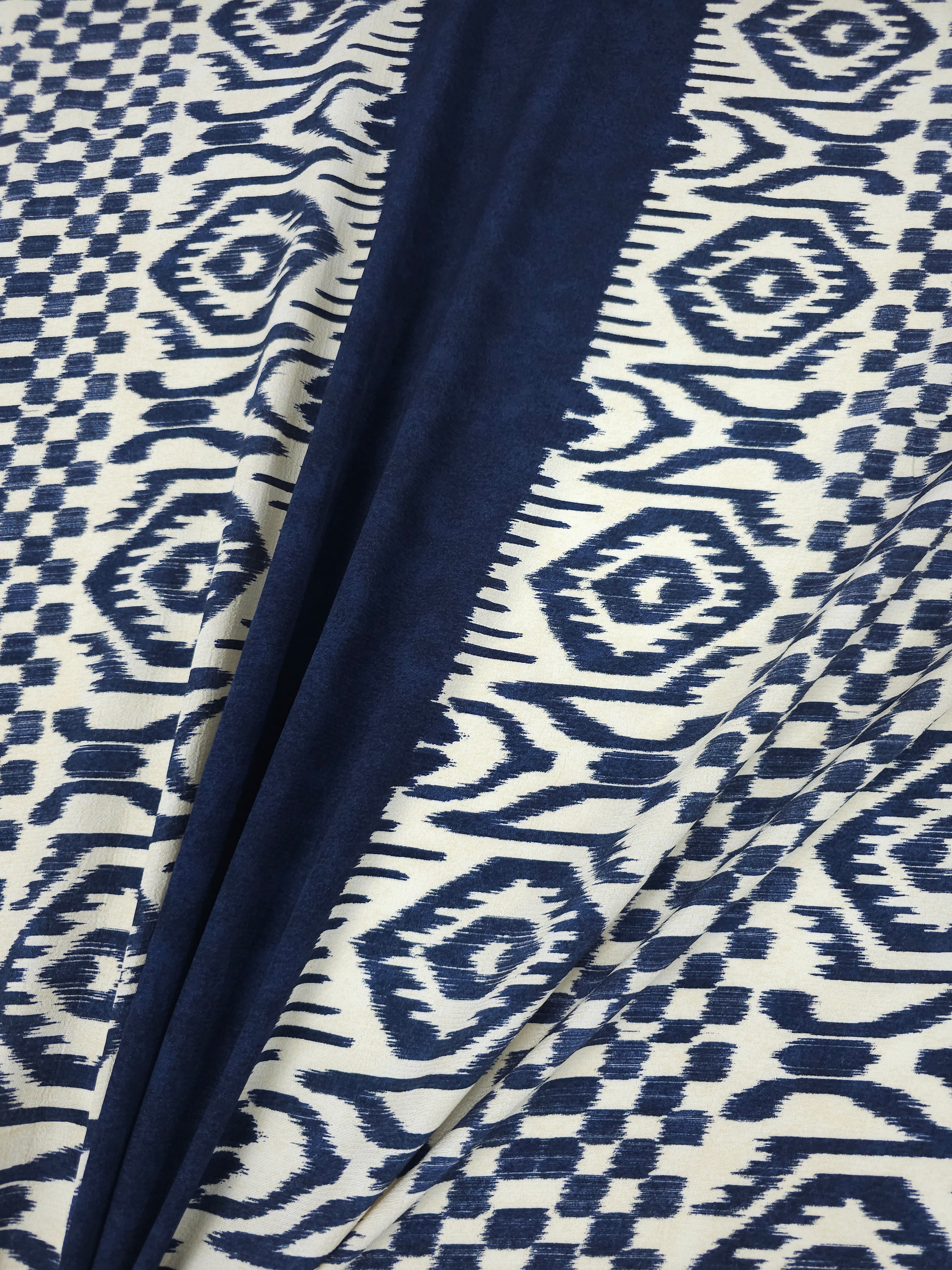 Navy Washed Retro Panel Stripe Viscose Crepe