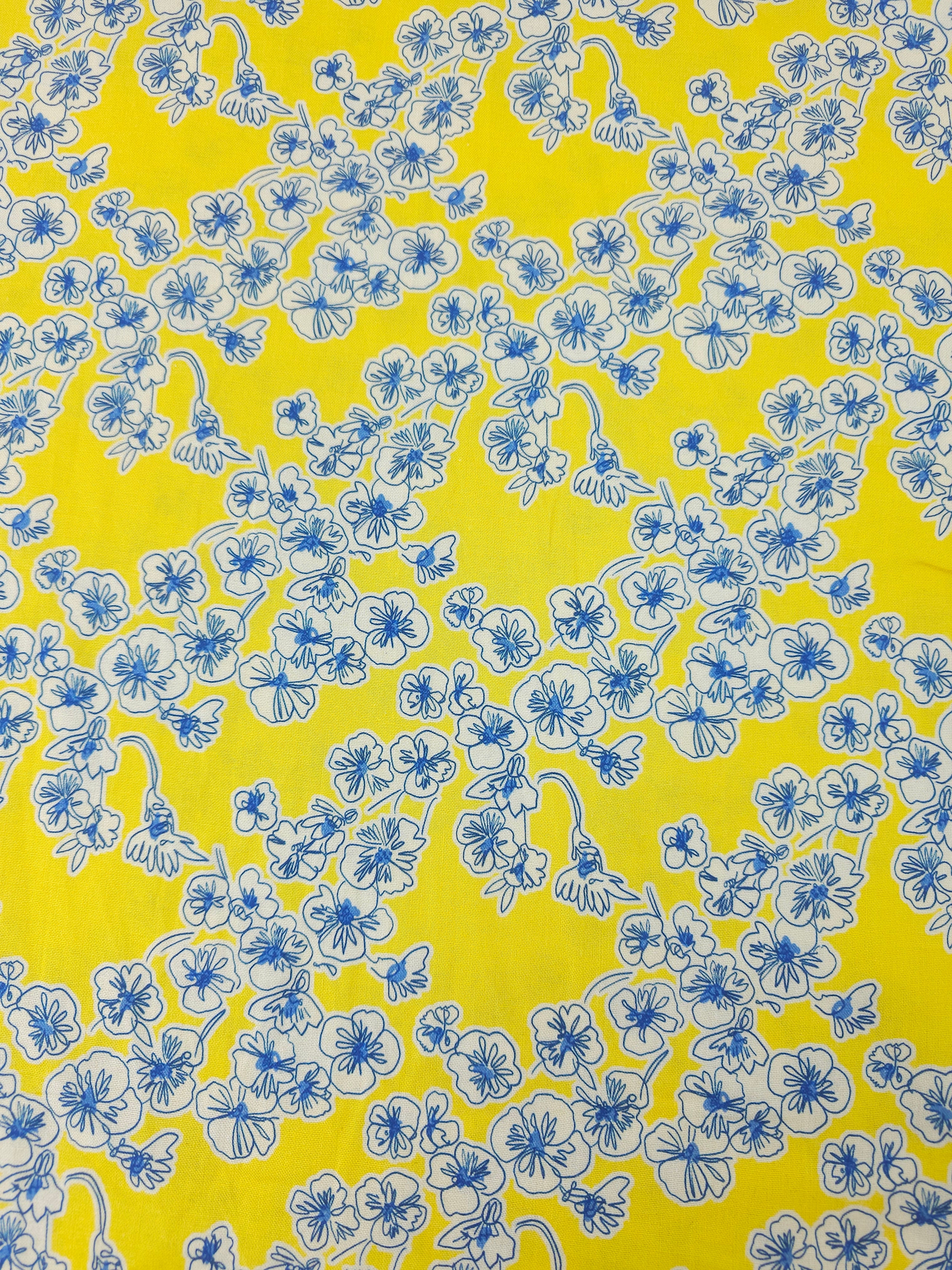 Yellow/Blue Floral Cluster 100% Cotton - Kitty McCall x Free Spirit