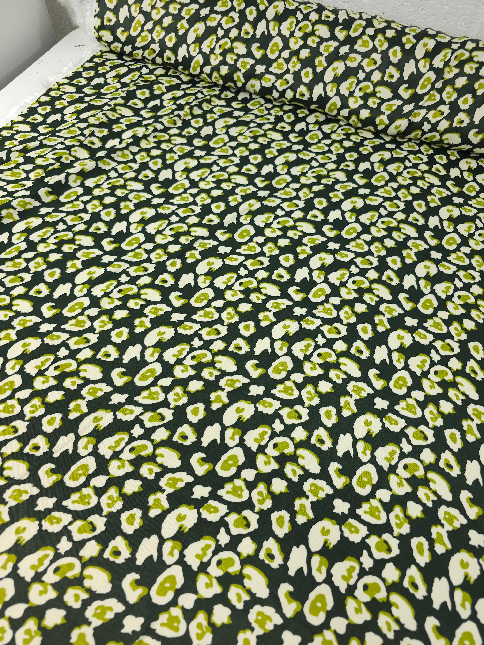 Forest Green/Lime Abstract Leopard Viscose Satin