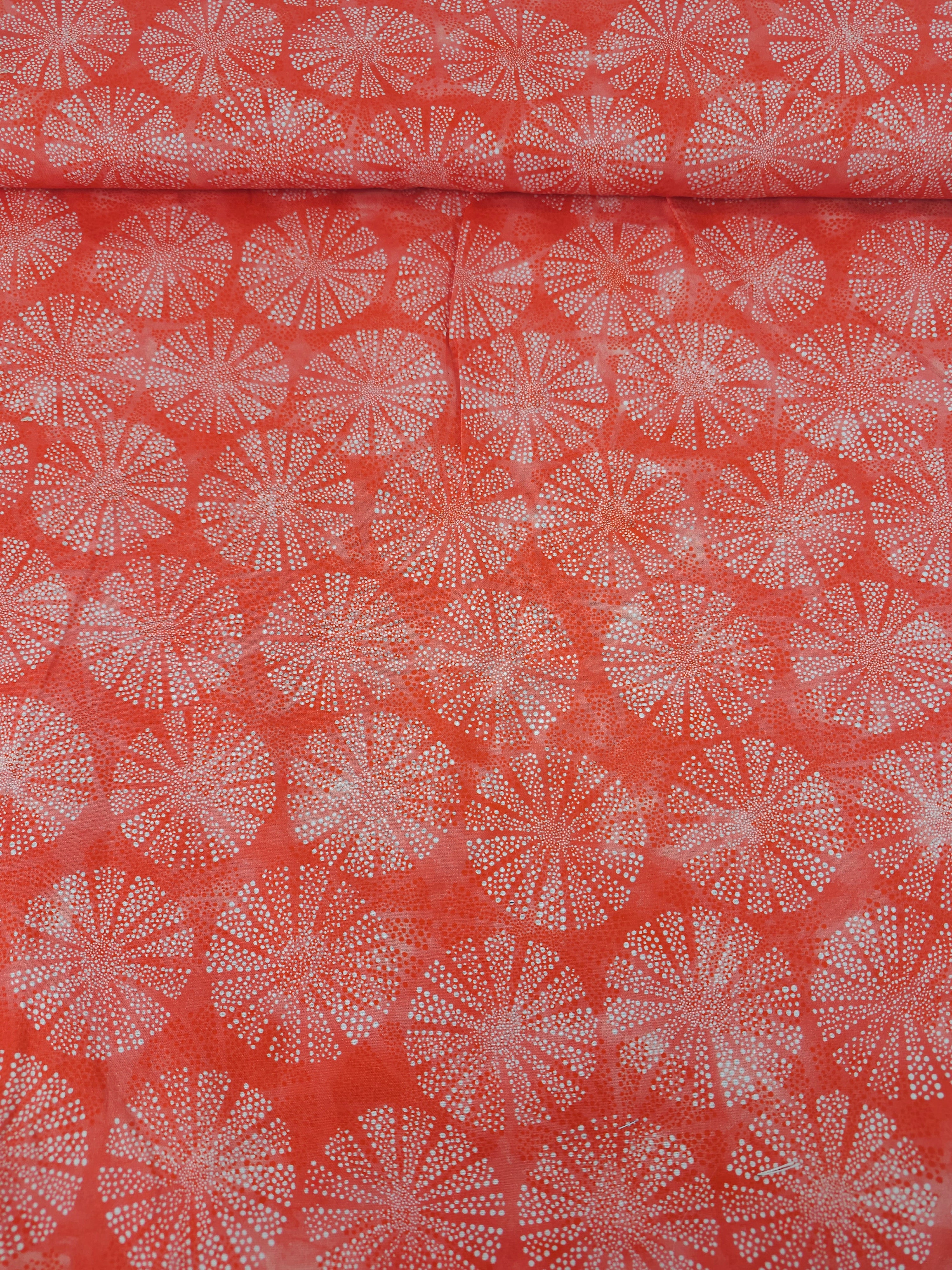 Coral Vermillion Spiro Circles 100% Cotton