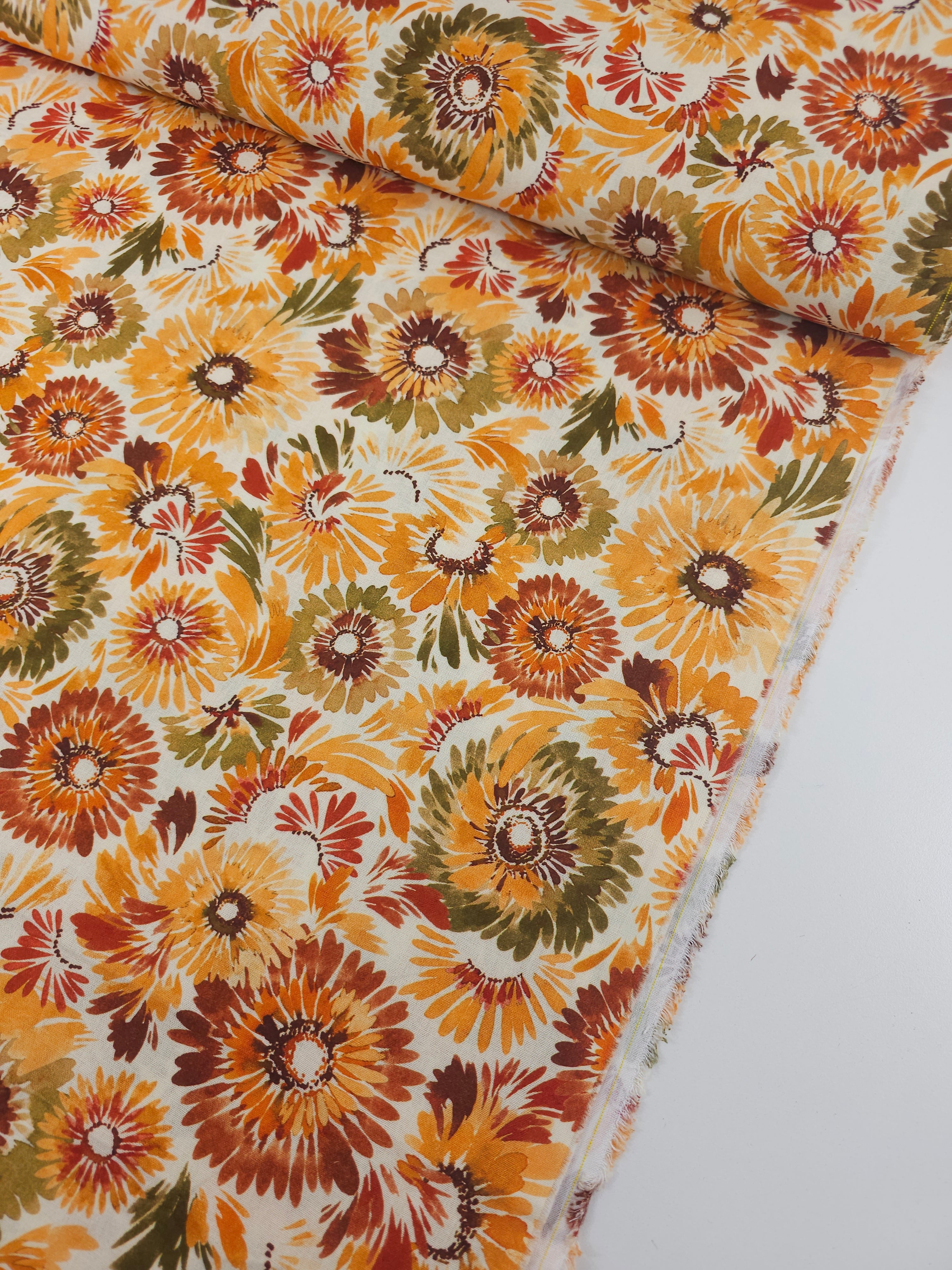Rust/Khaki Abstract Floral 100% Cotton