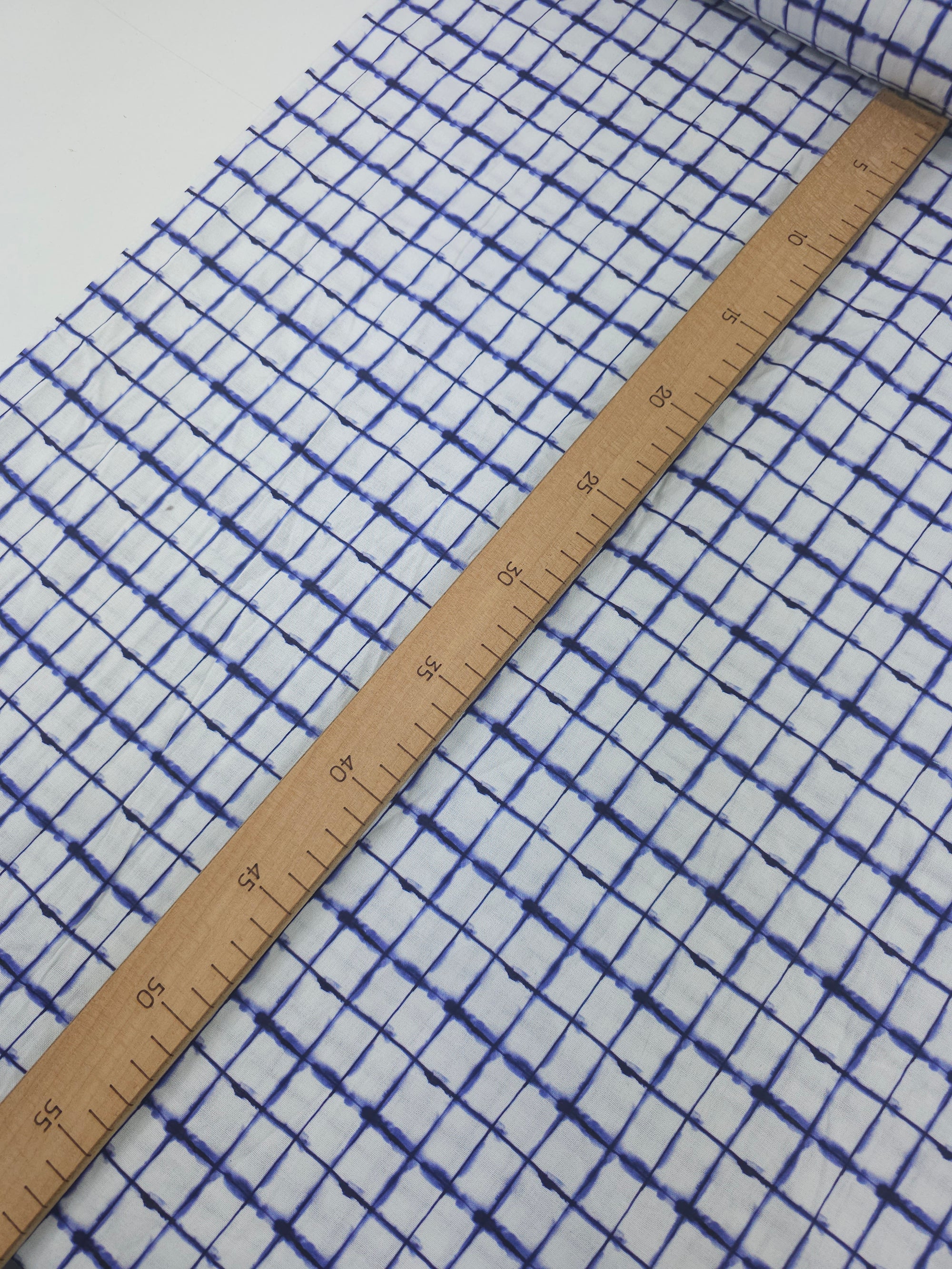 Indigo/White Smudge Square Check 100% Cotton
