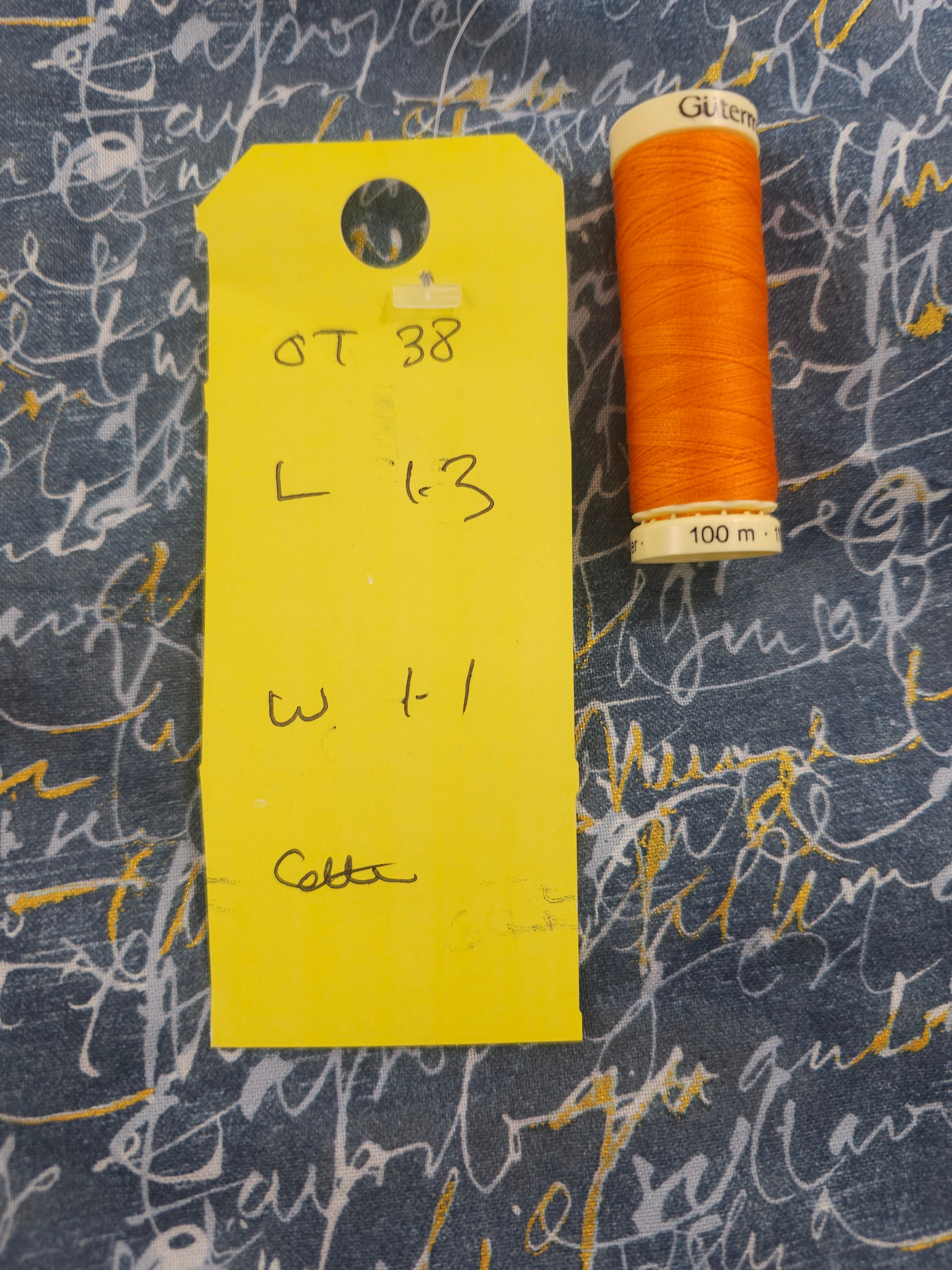 Grey golden writing Cotton - 1.3m piece