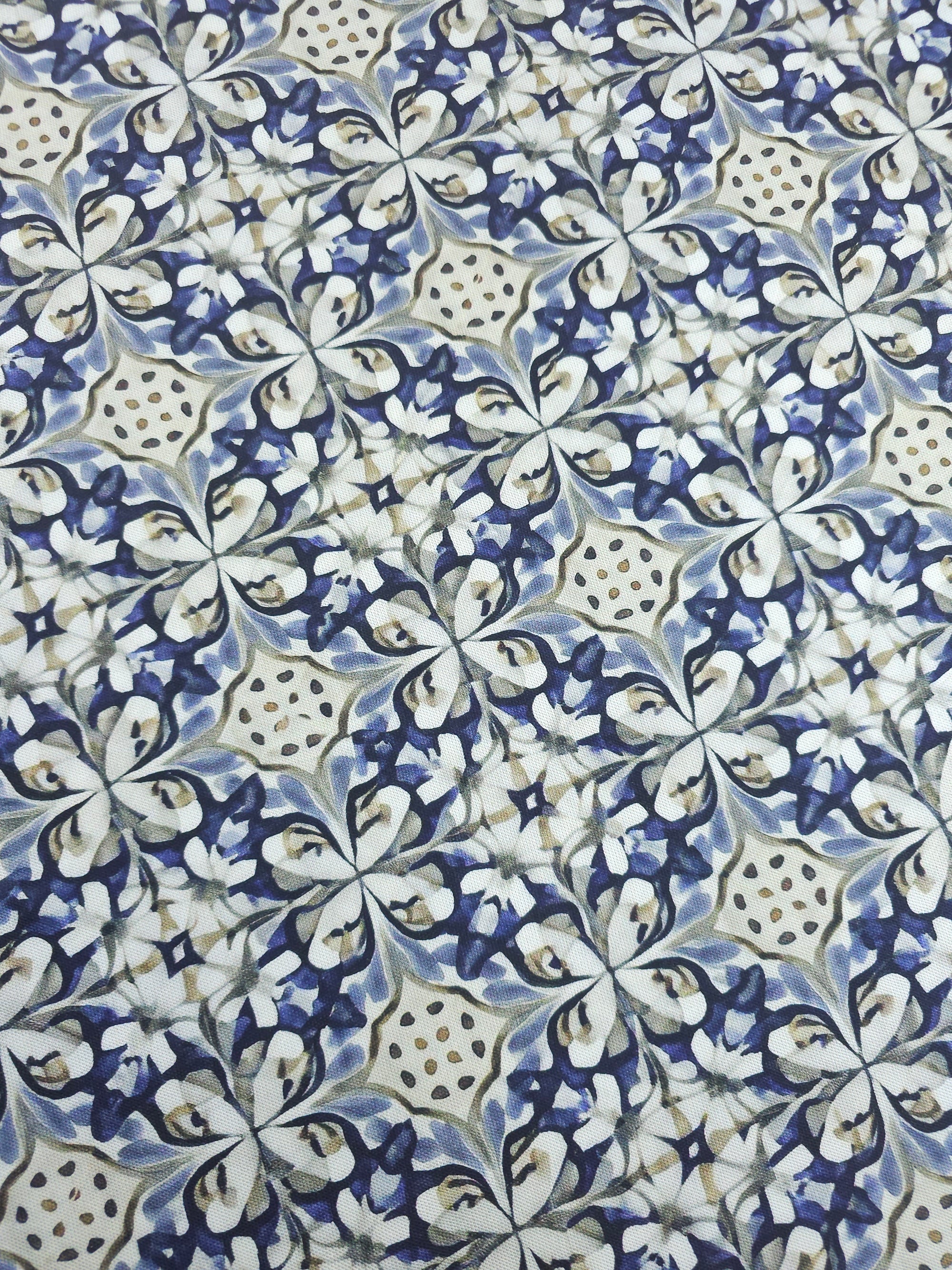 Blue Watercolour Tile Medallion Canvas Cotton