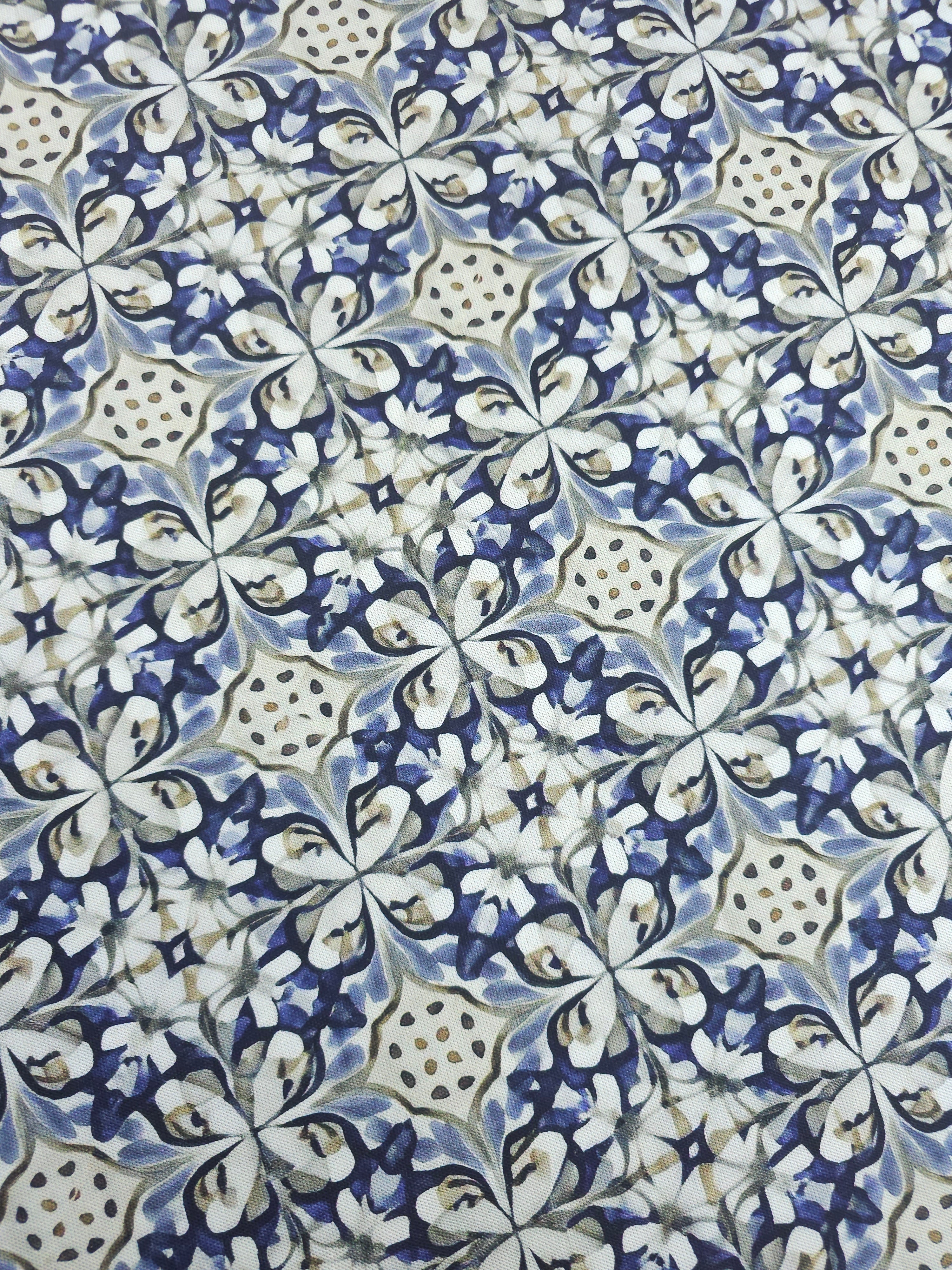 Blue Watercolour Tile Medallion Canvas Cotton
