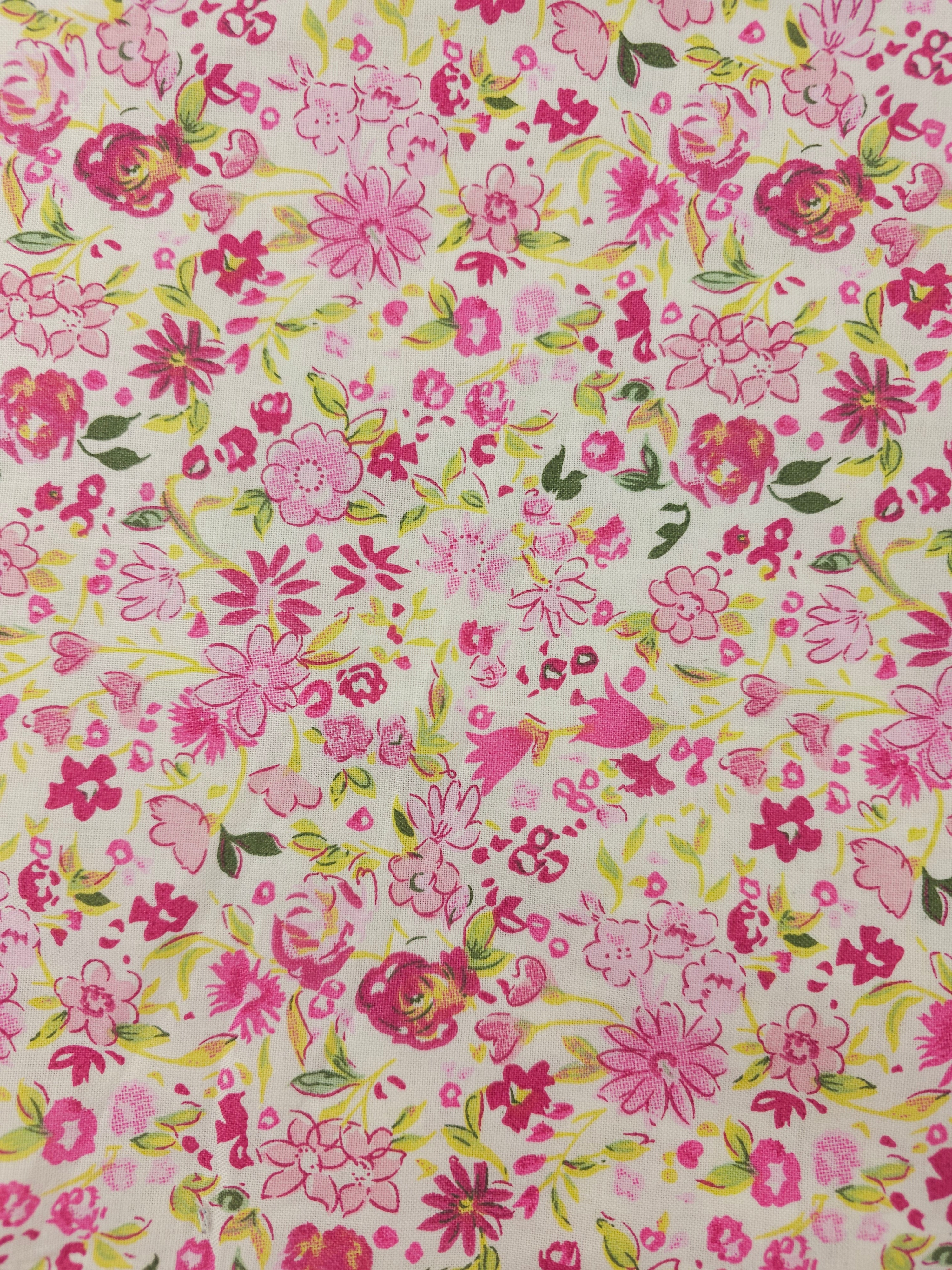 Pink and lime floral Cotton- 0.8m piece