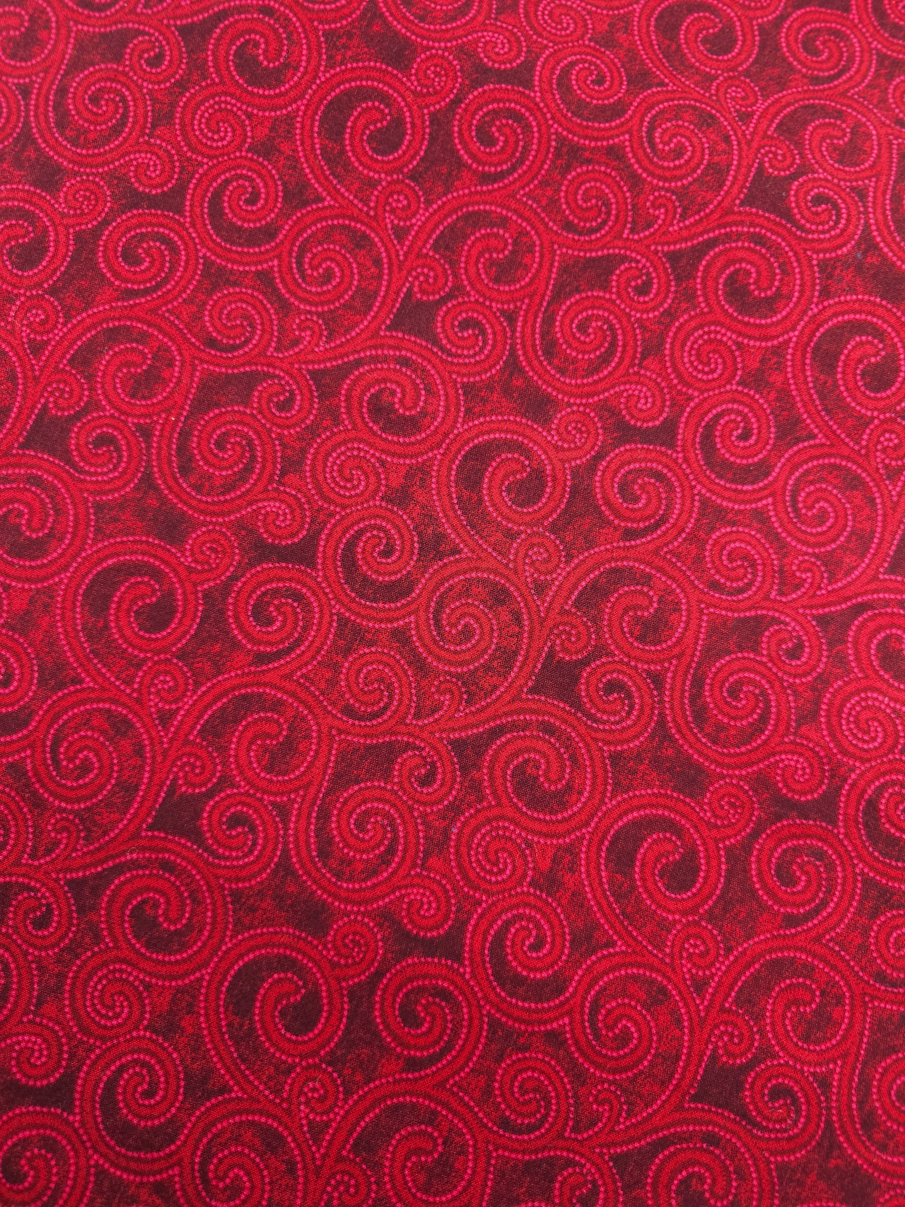 Deep Red Spiral Vine 100% Cotton