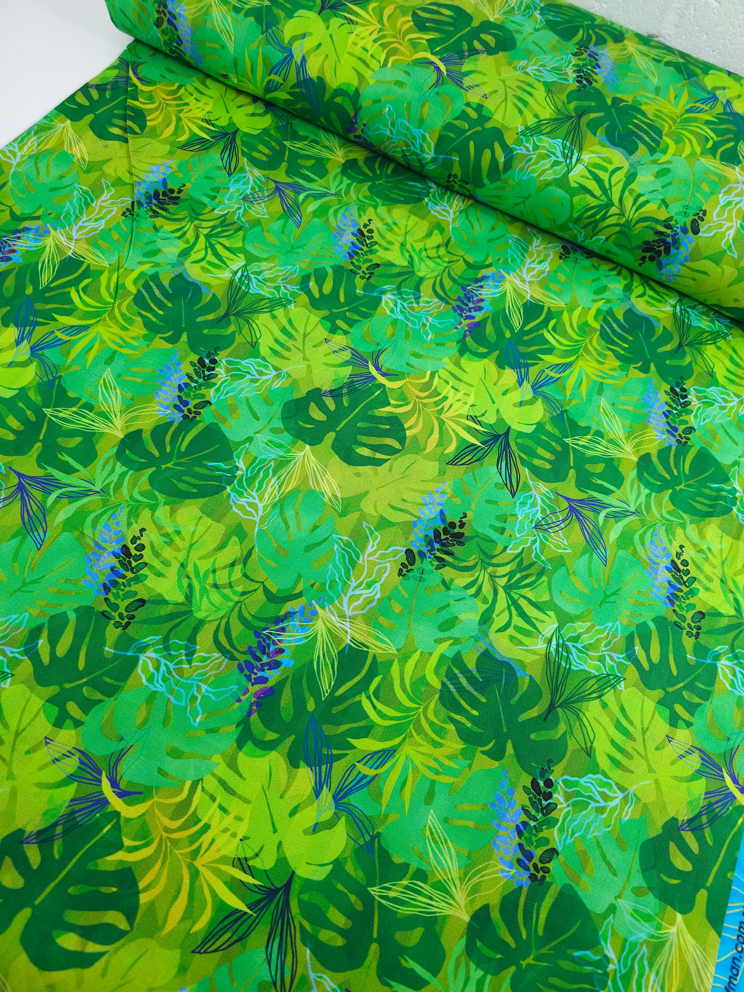 Light Green Jungle Palm Leaf 100% Cotton 108" - Robert Kaufman *EXTRA WIDE*